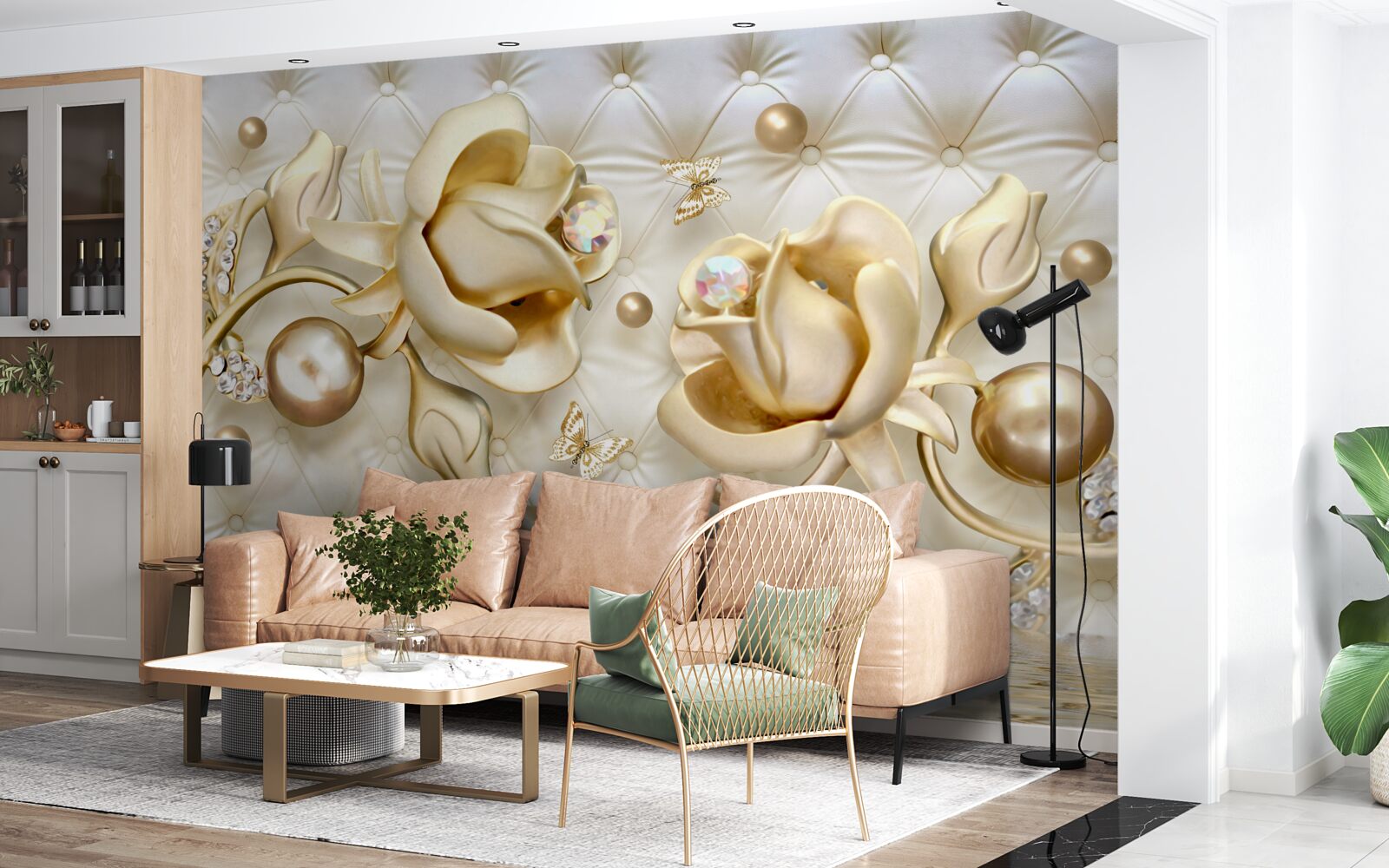 Фотошпалери ромбовидні троянди в золоті