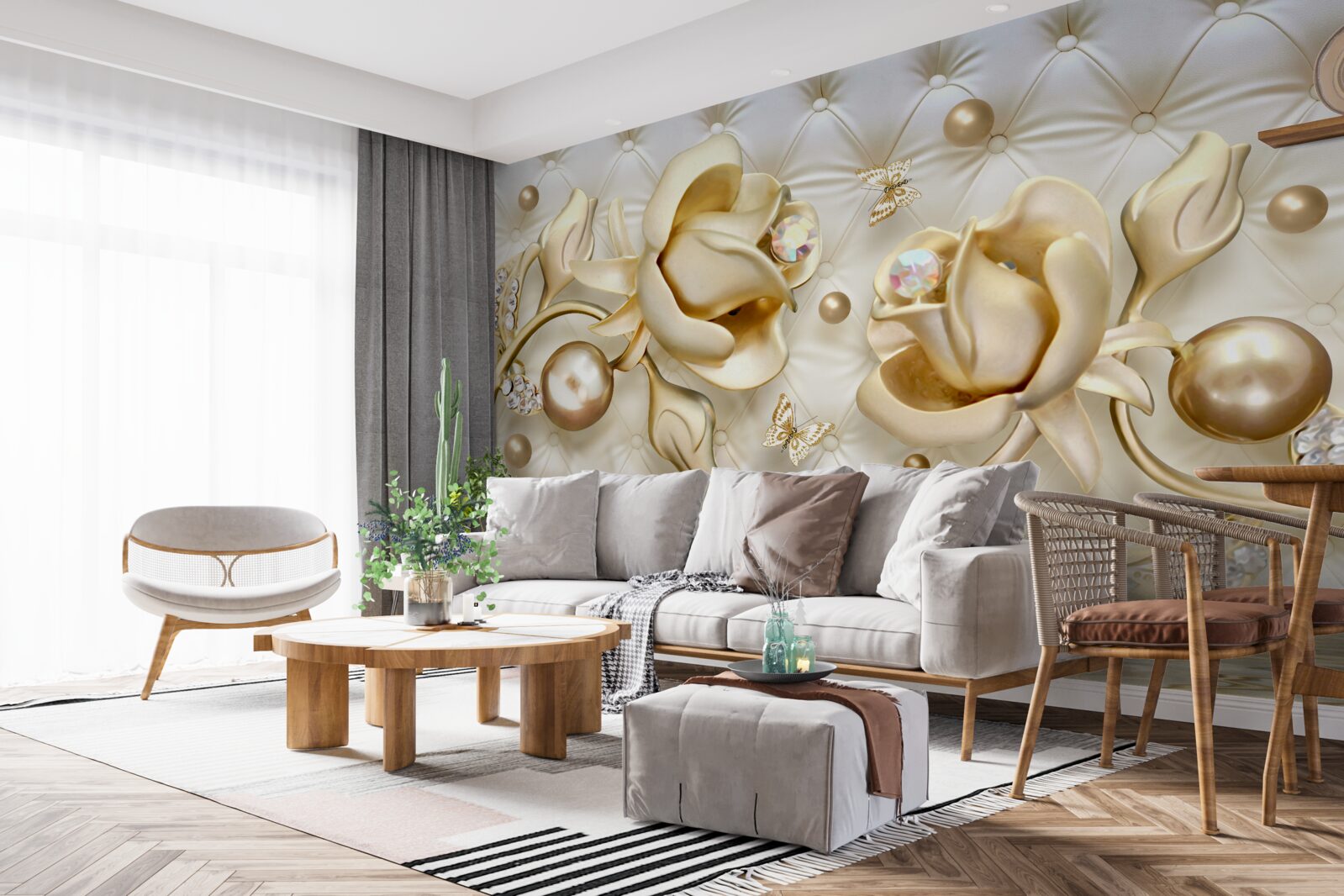 Фотошпалери ромбовидні троянди в золоті