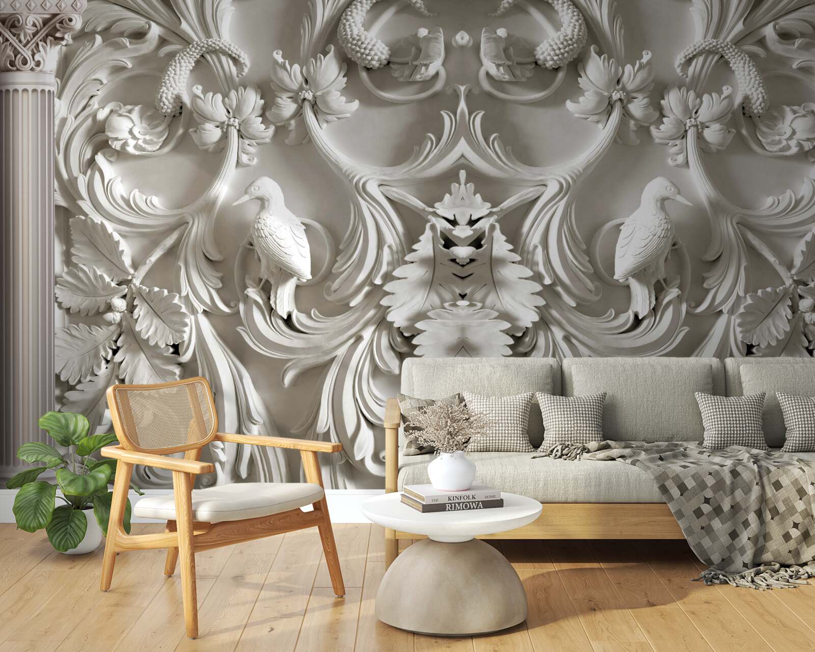 Фотошпалери об'ємні білі деталі на стіні