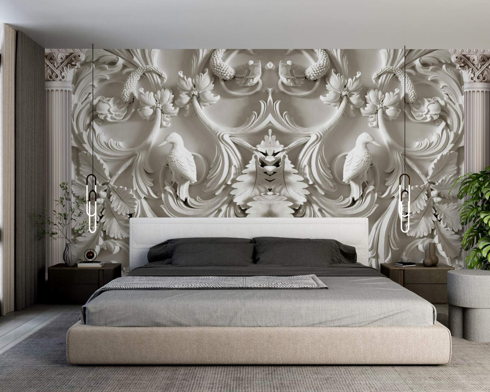 Фотошпалери об'ємні білі деталі на стіні