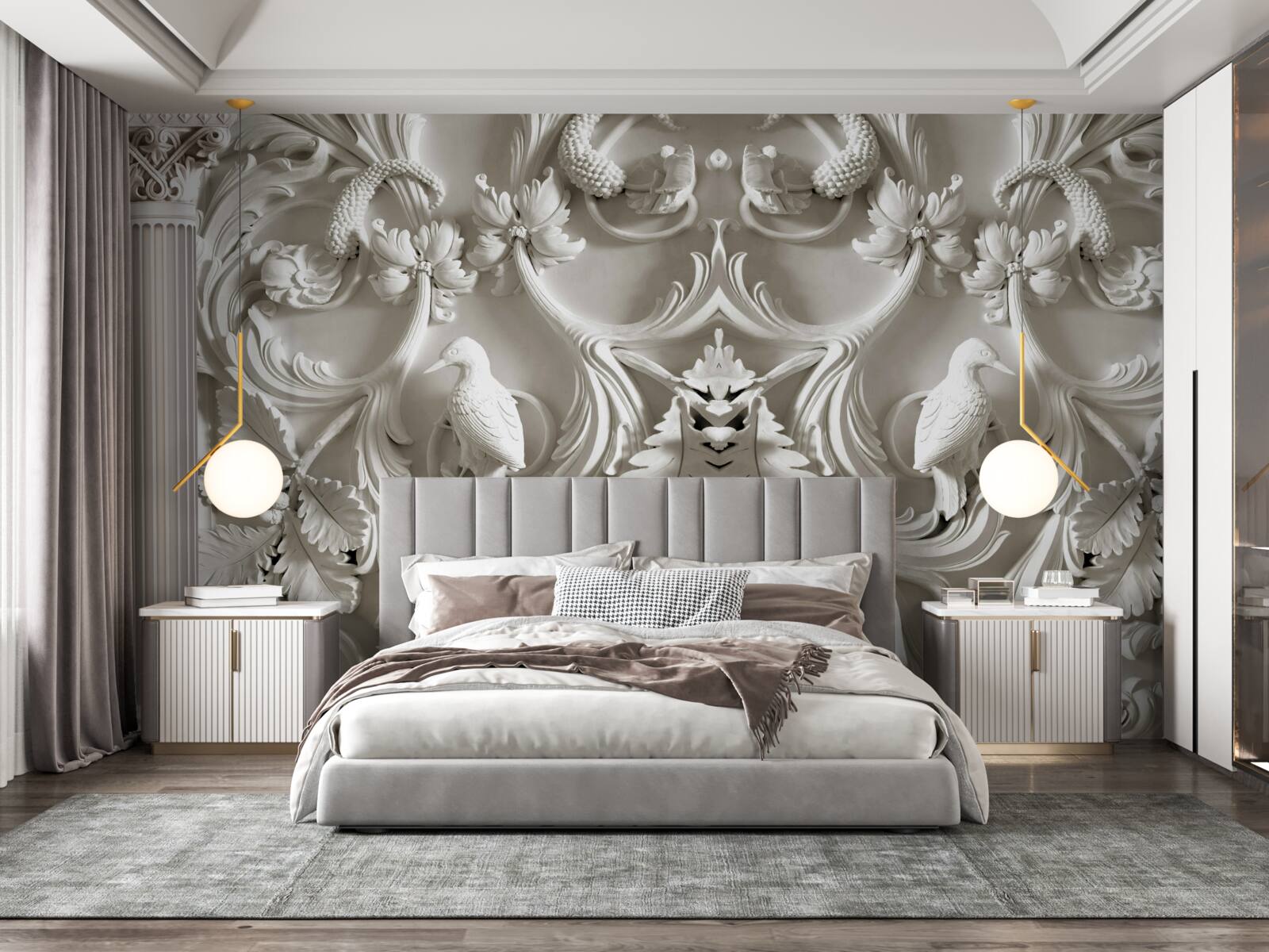 Фотошпалери об'ємні білі деталі на стіні