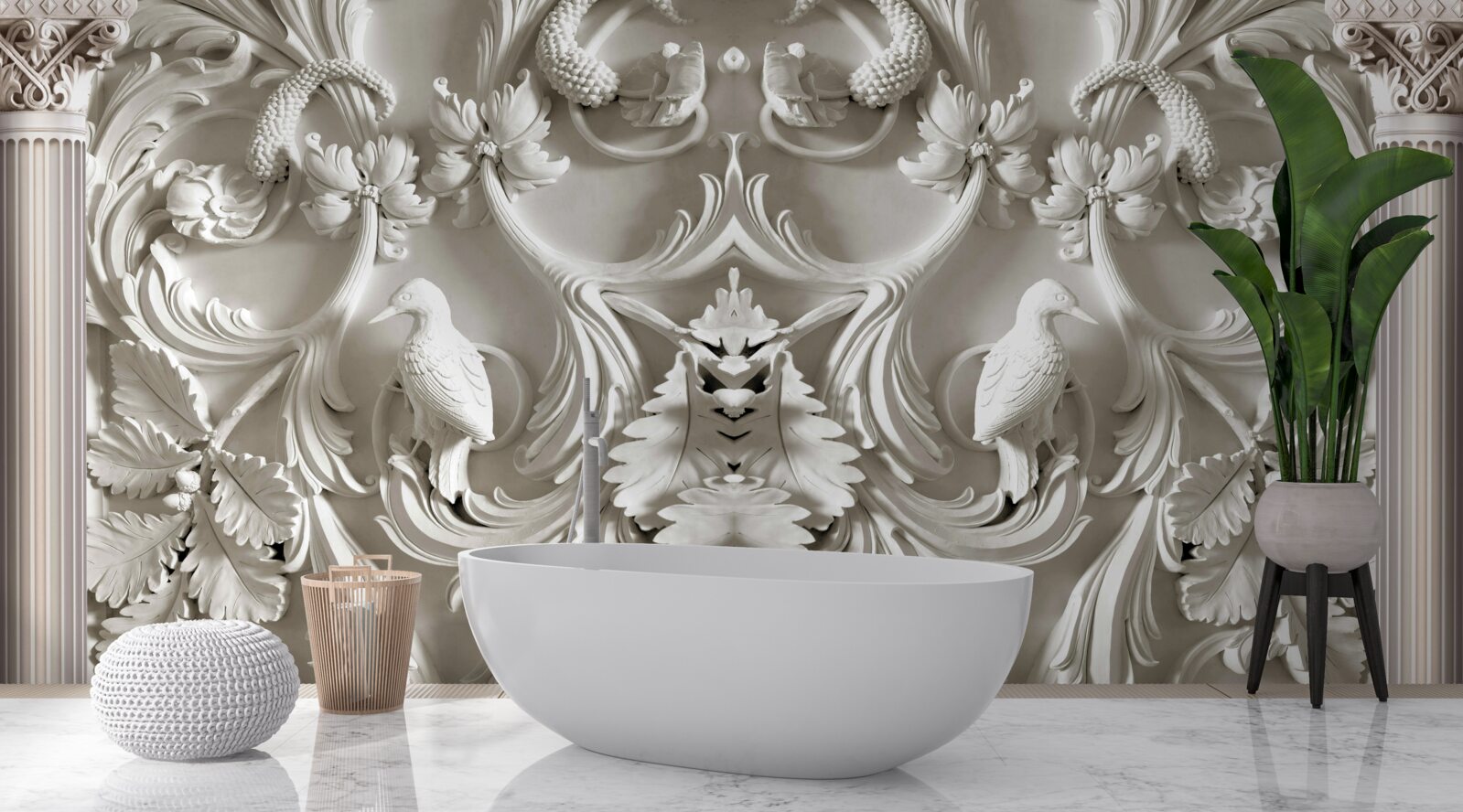 Фотошпалери об'ємні білі деталі на стіні