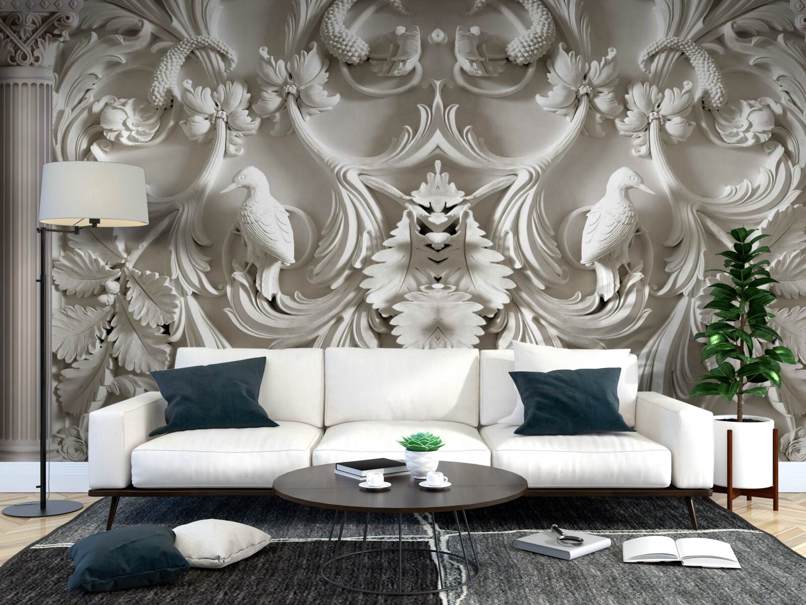 Фотошпалери об'ємні білі деталі на стіні