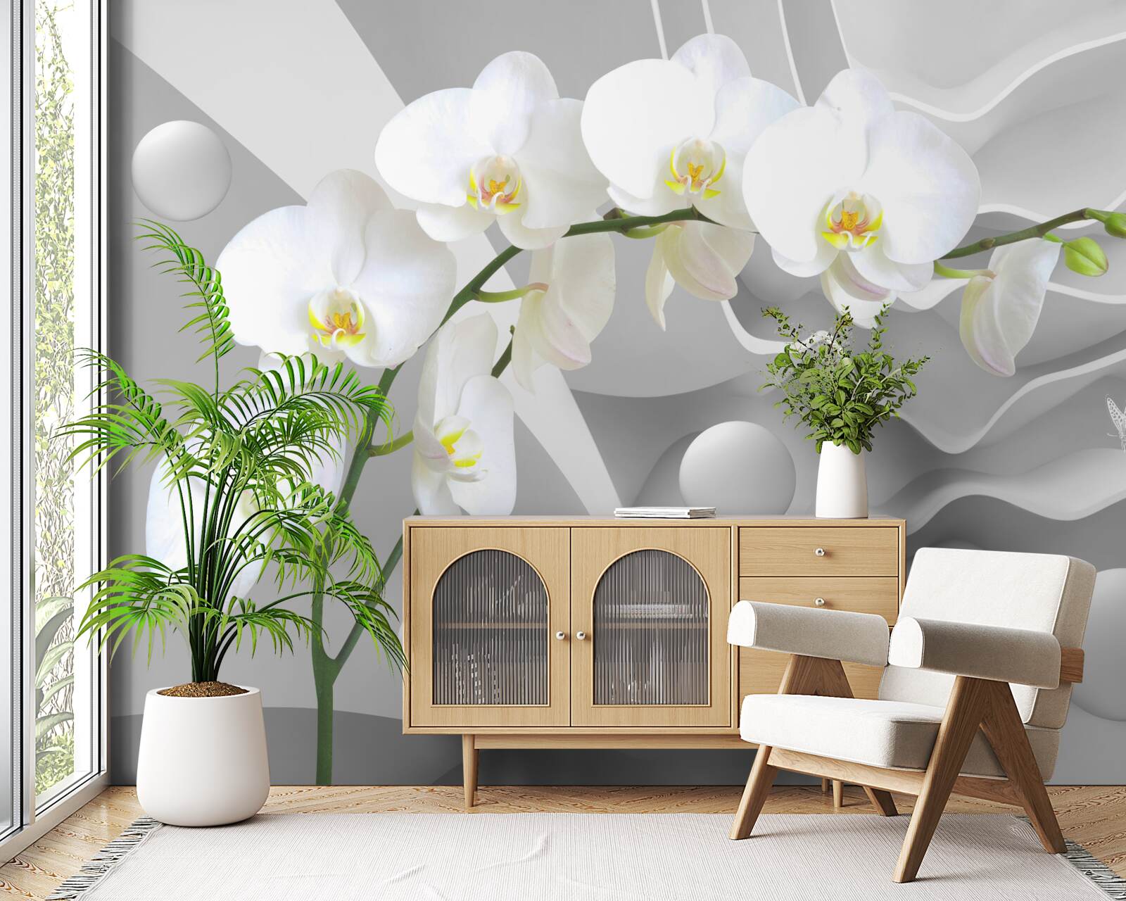 Фотошпалери біла квітка орхідеї на гілці