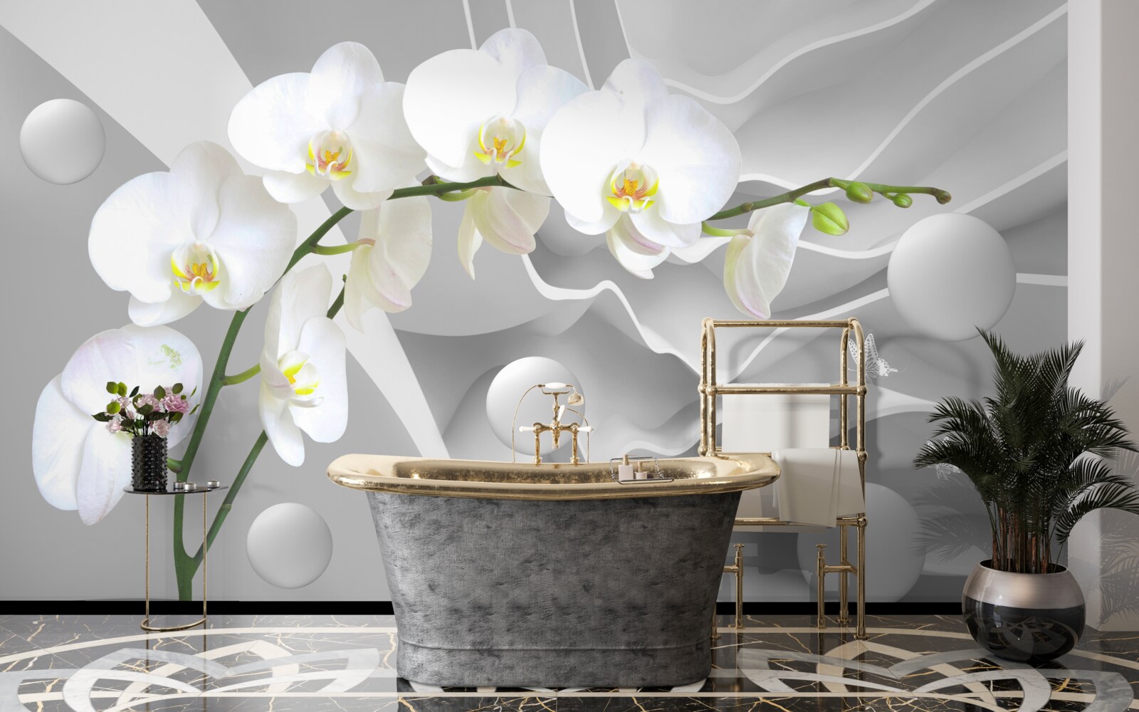 Фотошпалери біла квітка орхідеї на гілці