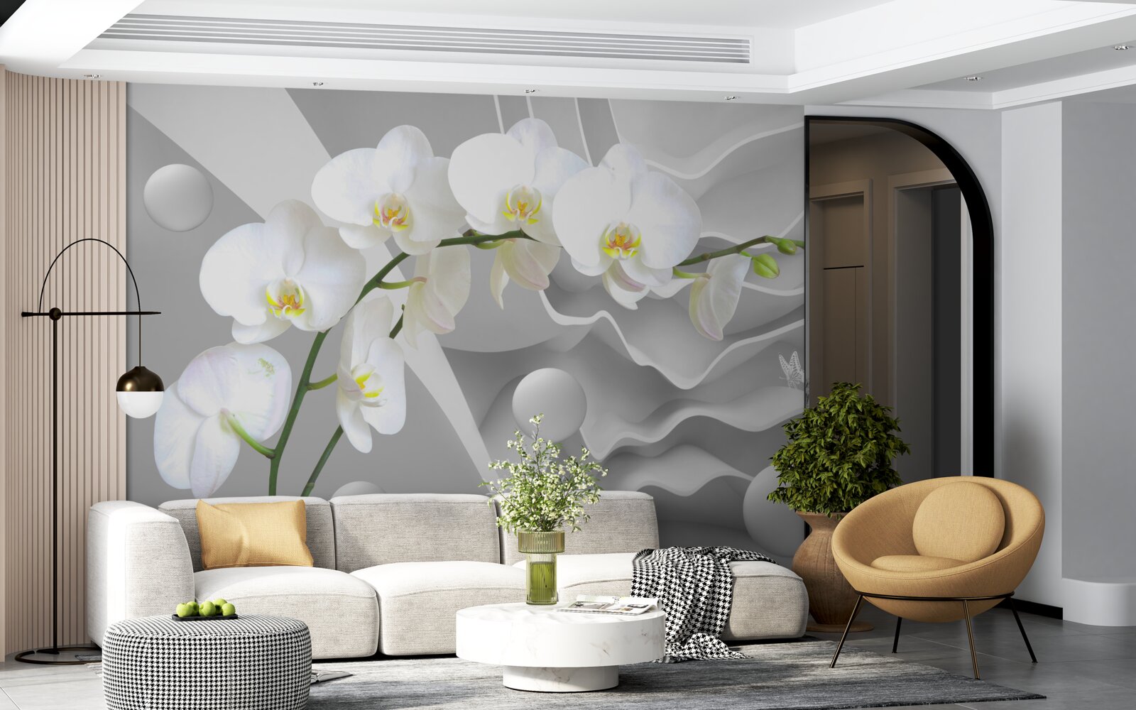 Фотошпалери біла квітка орхідеї на гілці