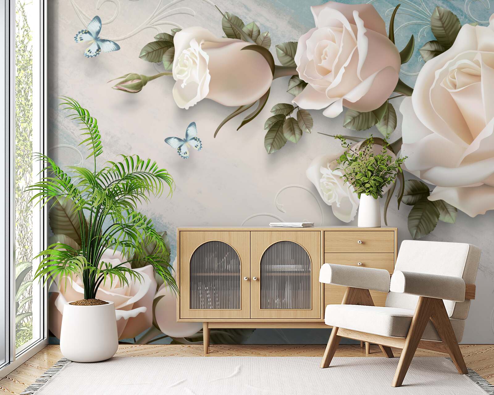 Фотошпалери ніжні кремові троянди