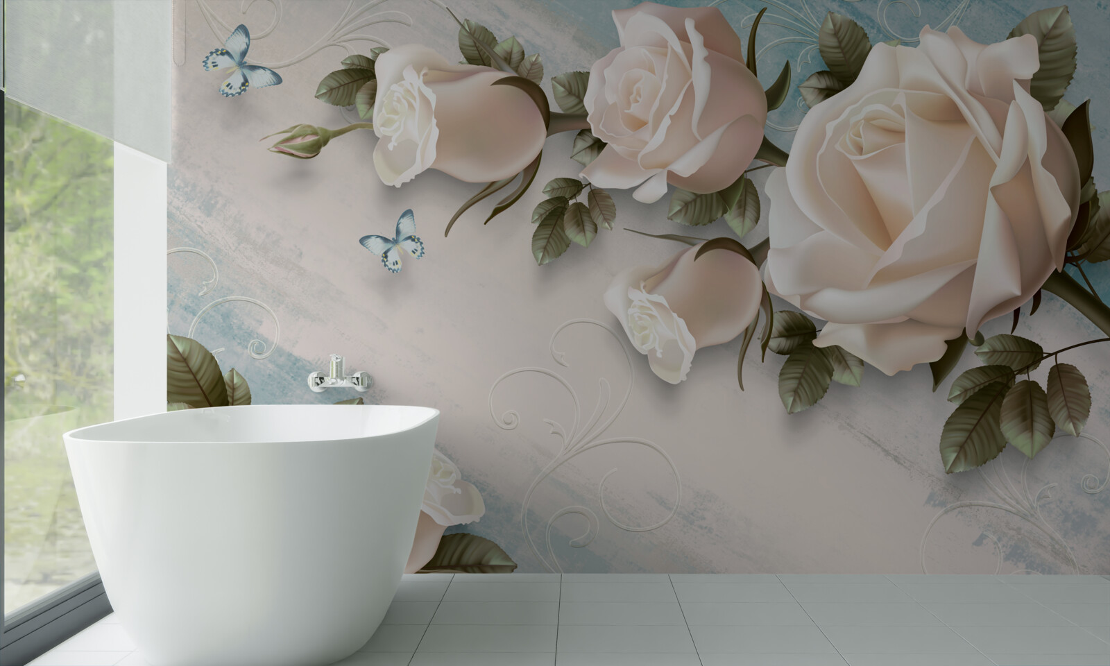 Фотошпалери ніжні кремові троянди