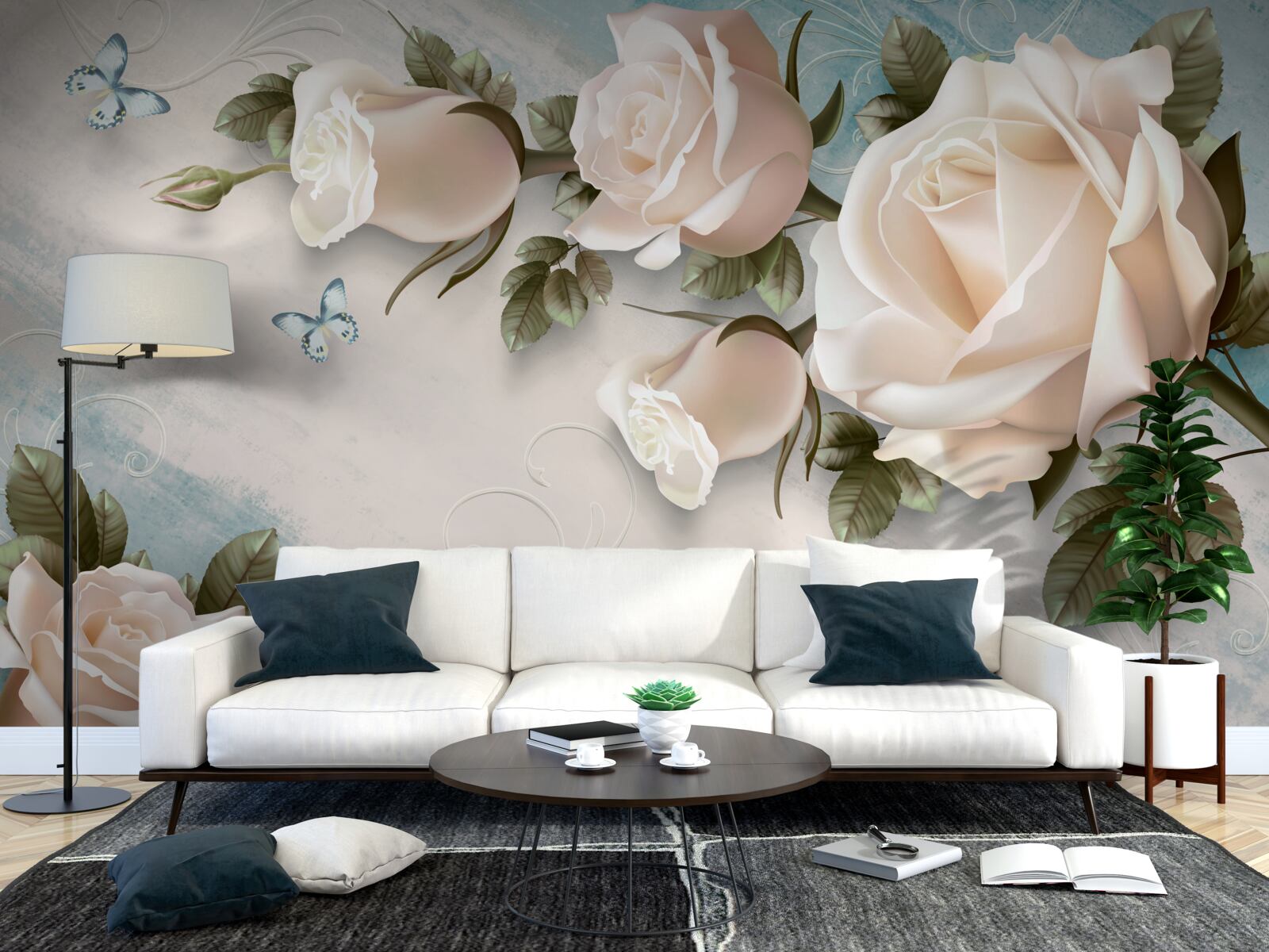 Фотошпалери ніжні кремові троянди