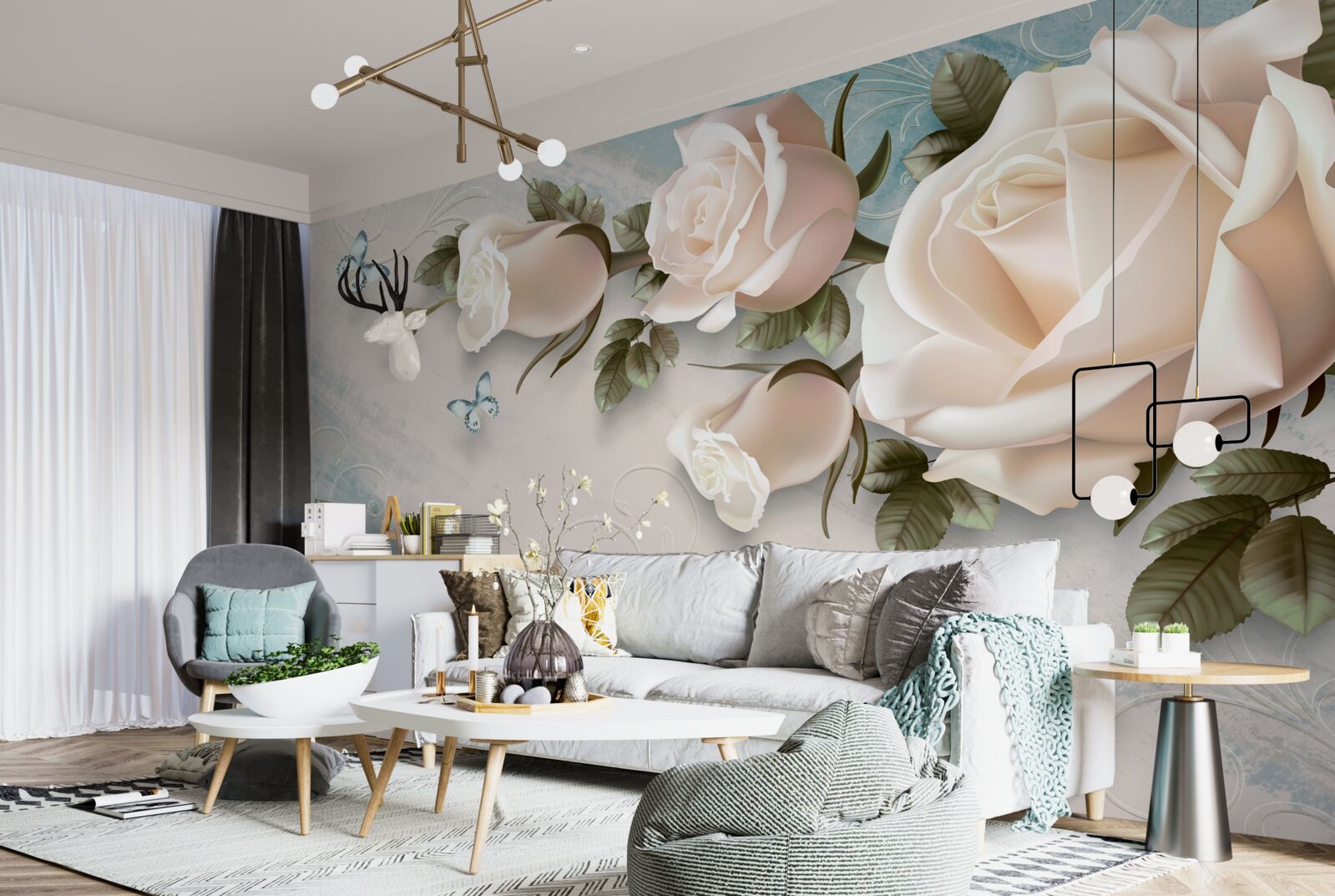 Фотошпалери ніжні кремові троянди