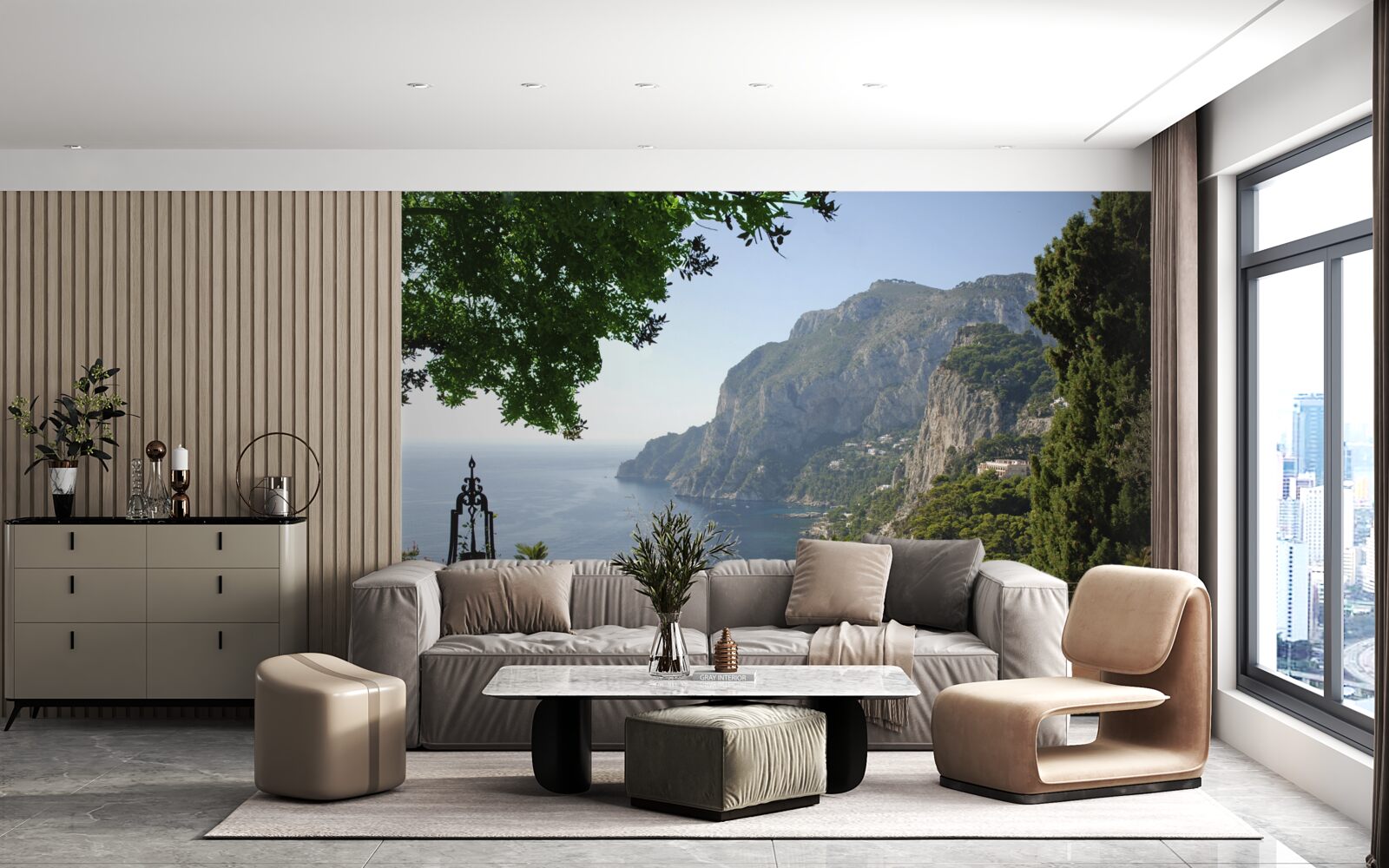 Фотошпалери панорама гір і океану