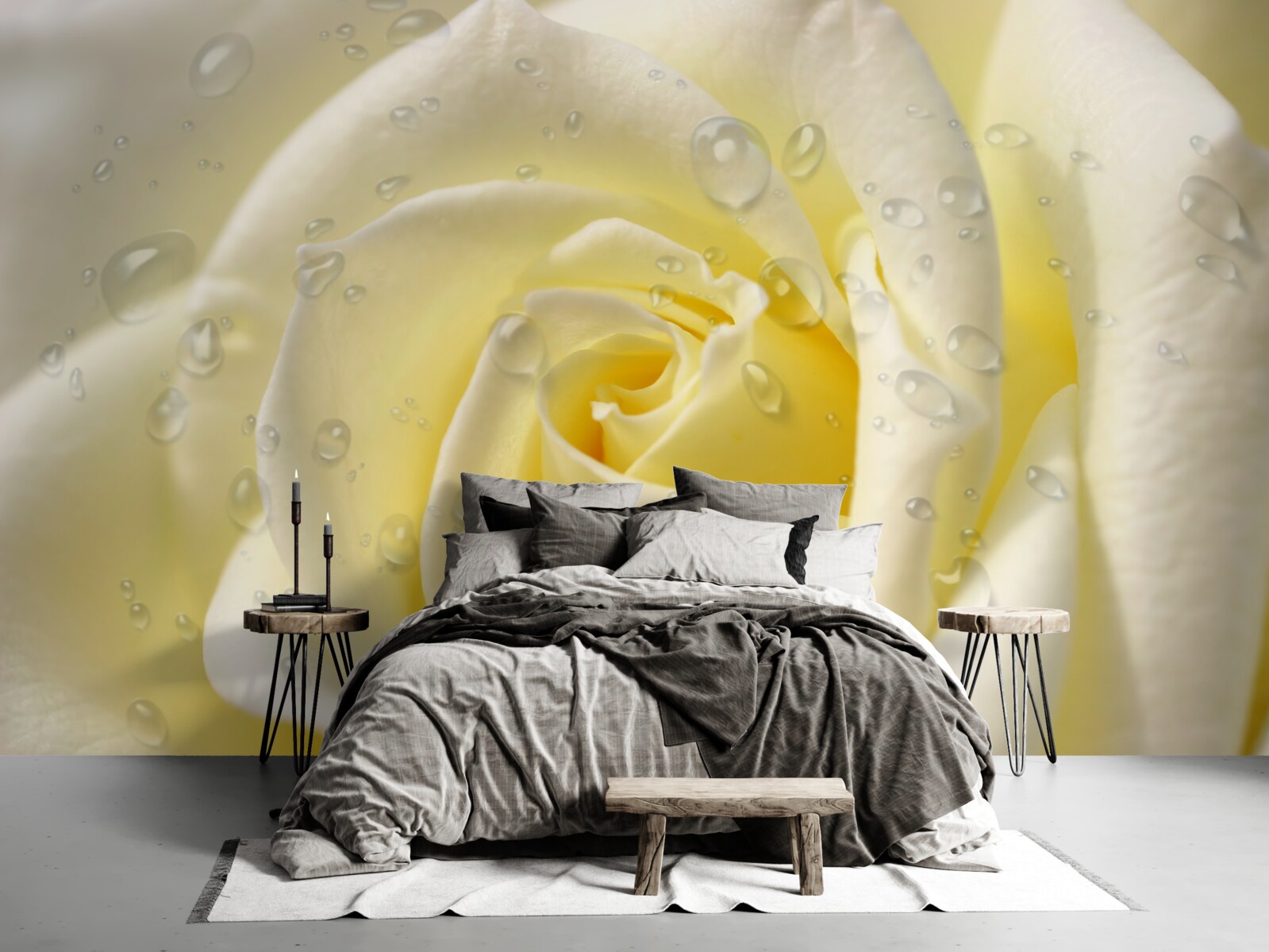 Фотошпалери краплі дощу на жовтій троянді