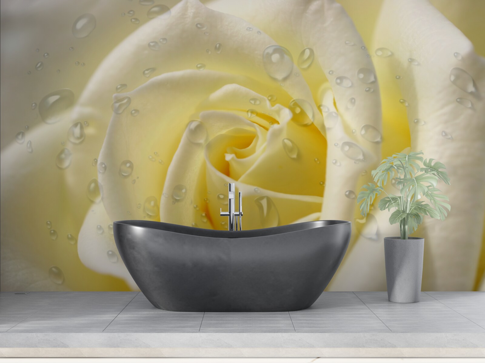 Фотошпалери краплі дощу на жовтій троянді