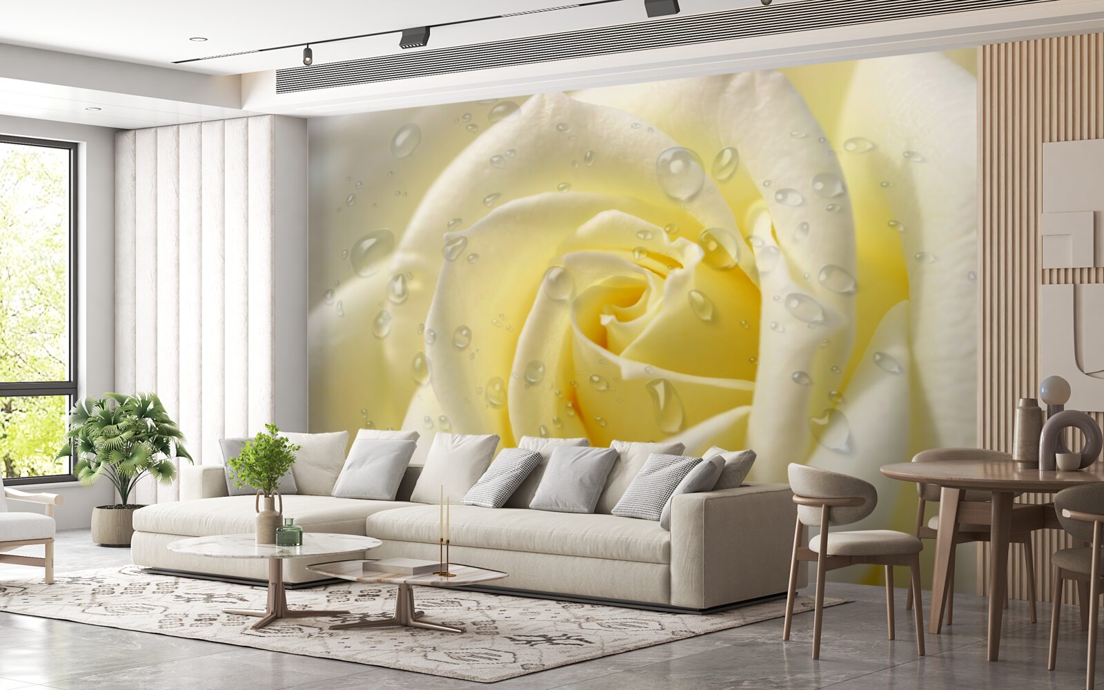 Фотошпалери краплі дощу на жовтій троянді