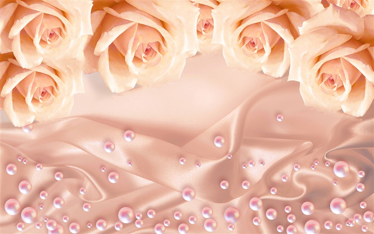 Фотошпалери перли та помаранчеві троянди