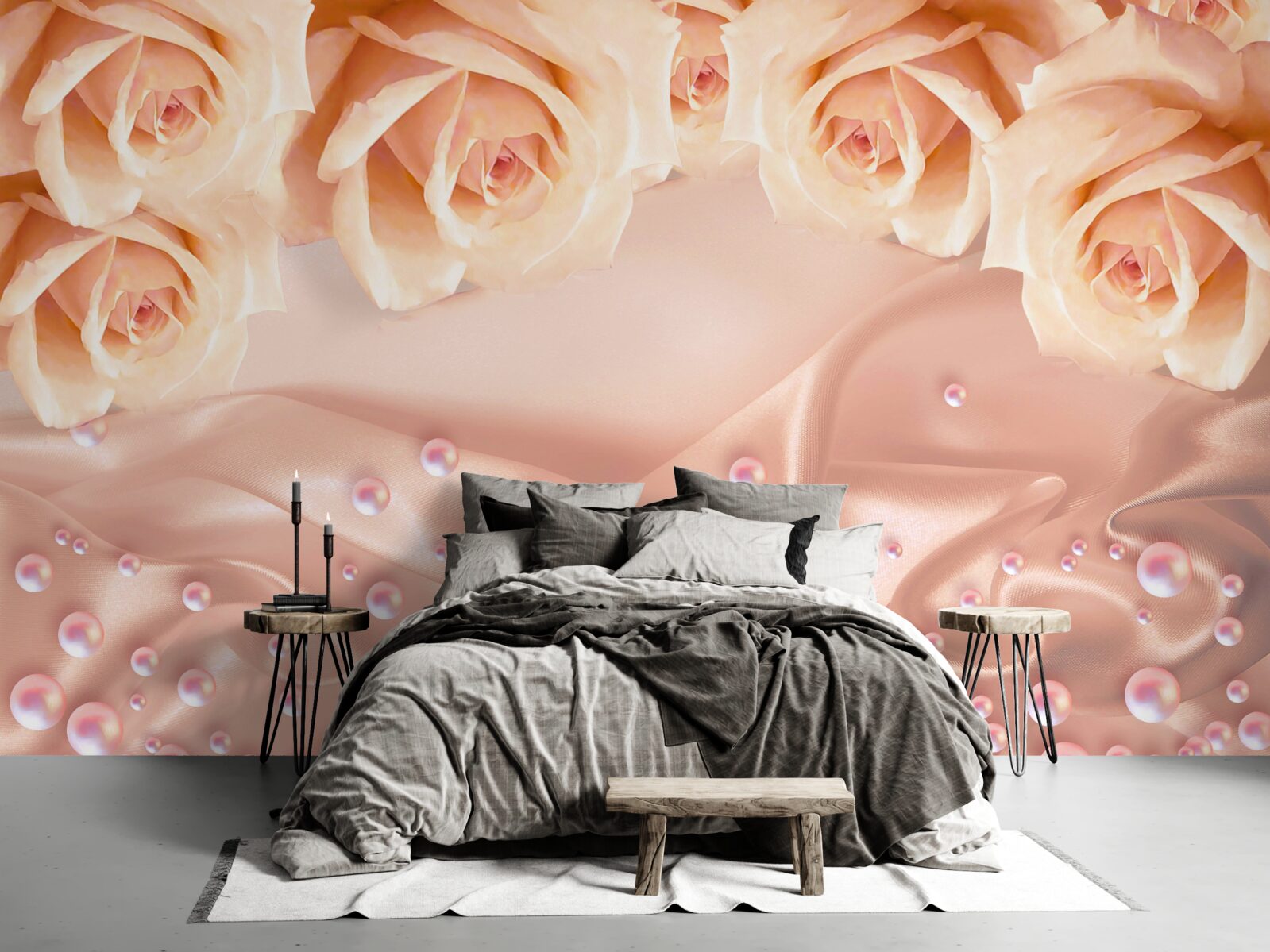 Фотошпалери перли та помаранчеві троянди