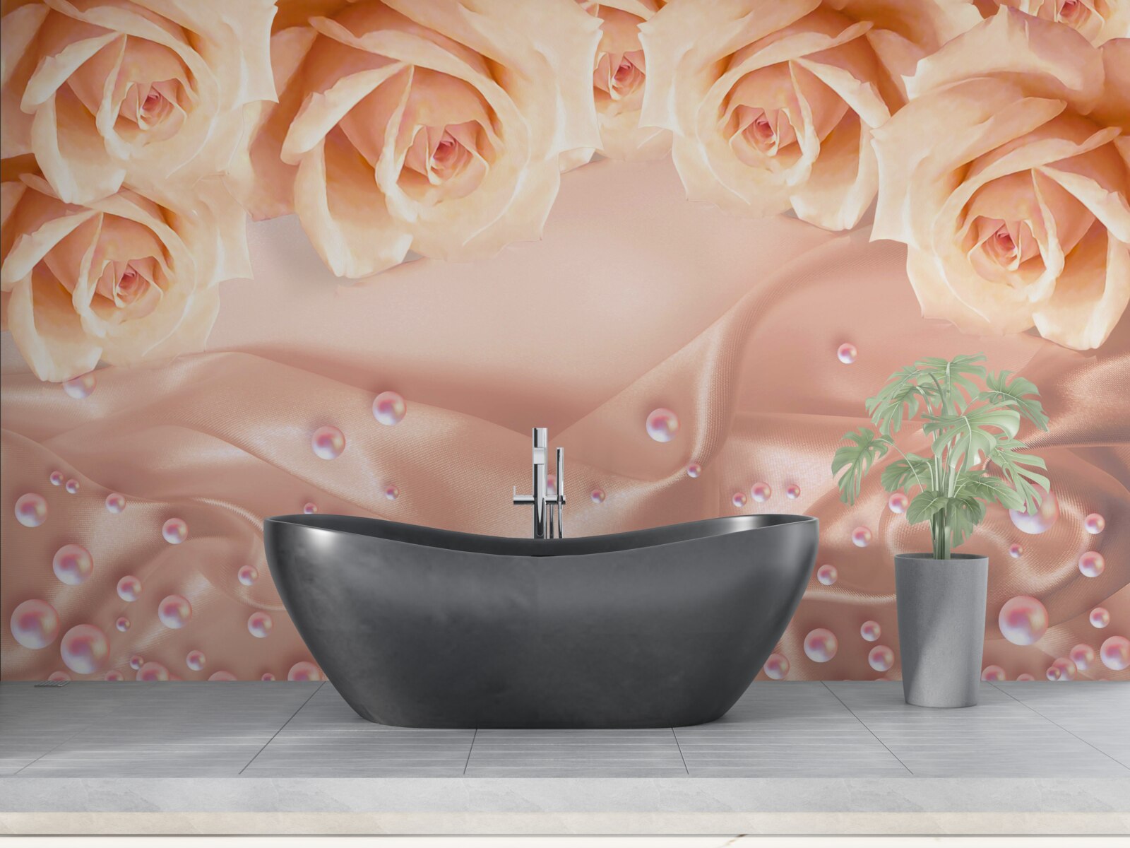 Фотошпалери перли та помаранчеві троянди