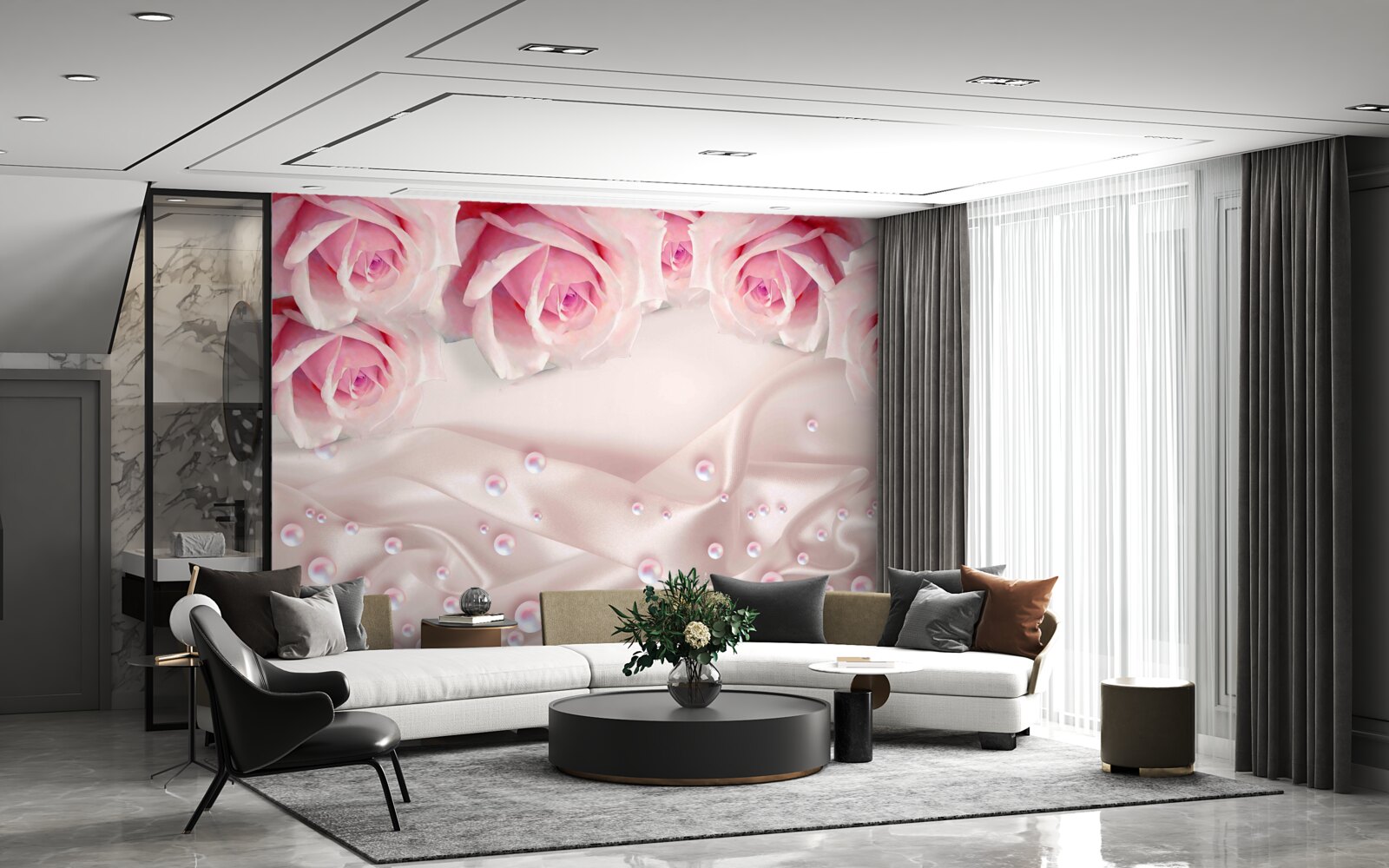 Фотошпалери перли та рожеві квіти