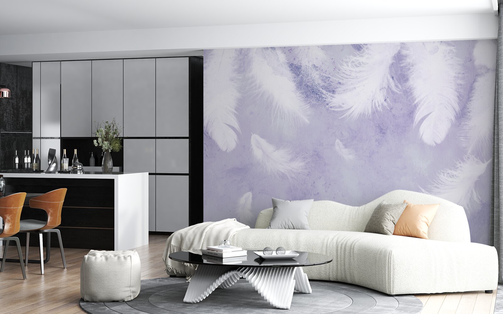 Фотошпалери плаваюче біле пір'я