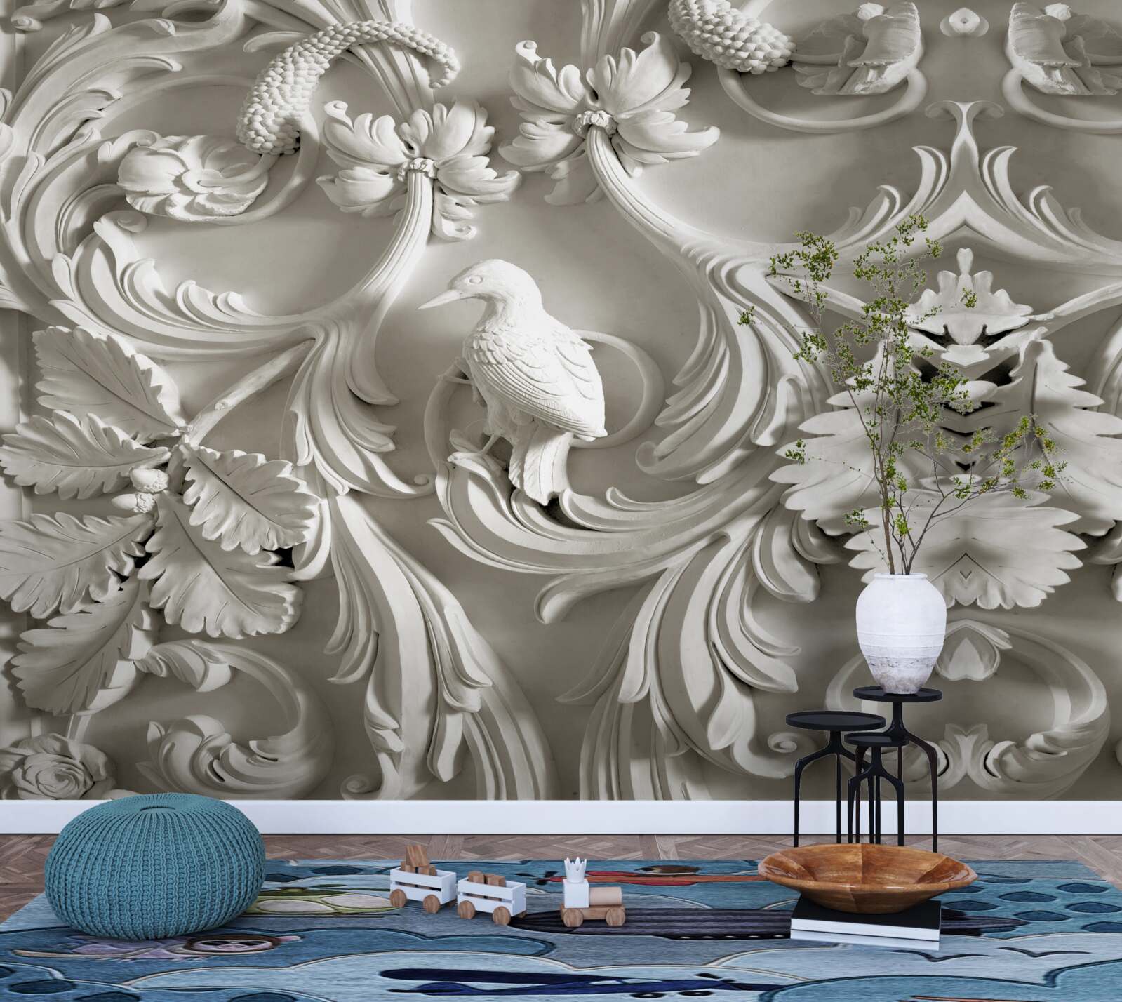 Фотошпалери білий рельєф з гіпсу