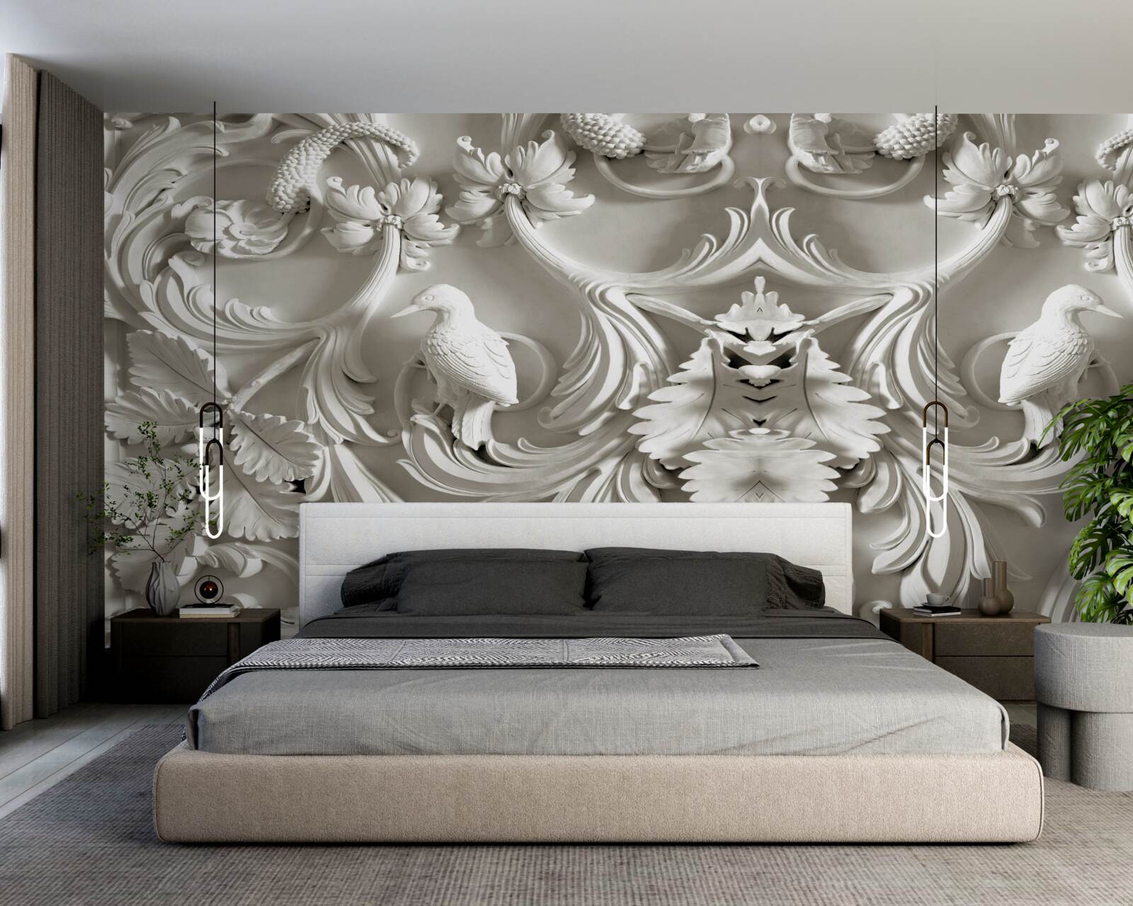 Фотошпалери білий рельєф з гіпсу