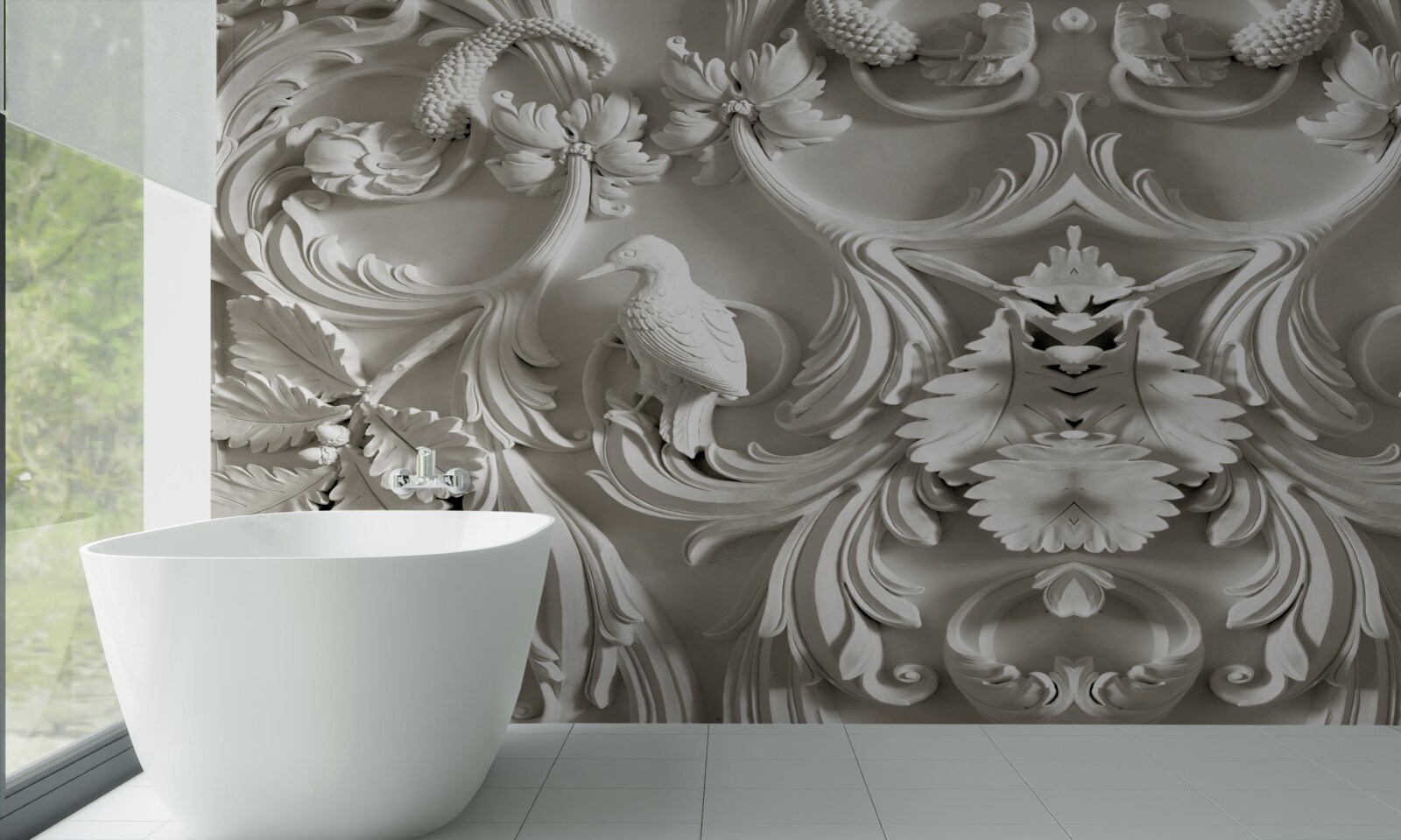 Фотошпалери білий рельєф з гіпсу