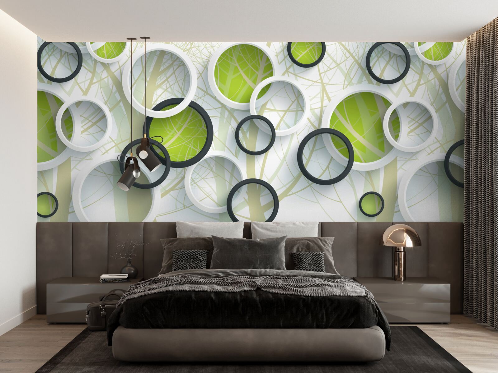 Фотошпалери накладені білі та зелені кола