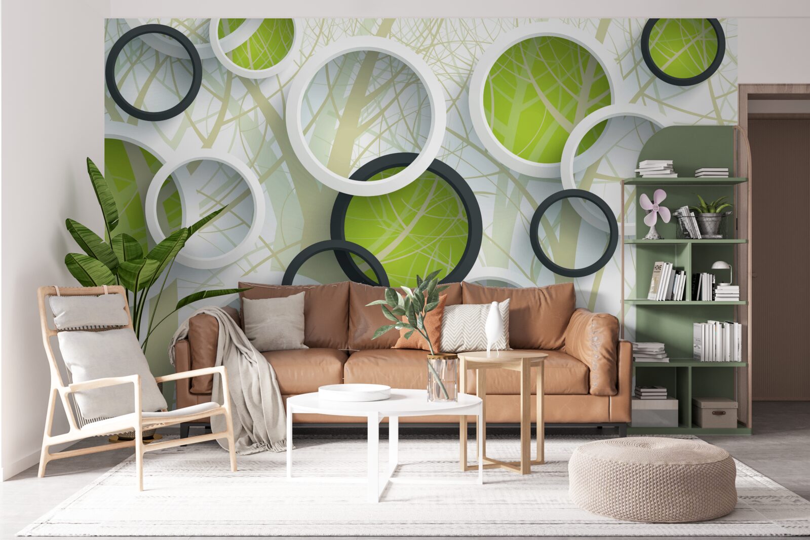 Фотошпалери накладені білі та зелені кола