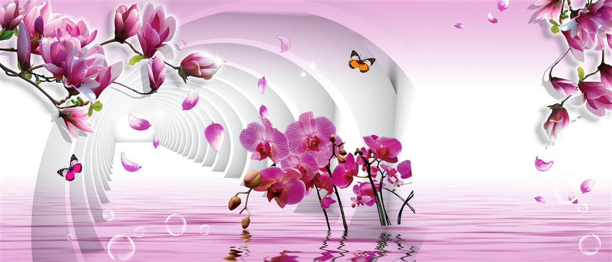 Фотошпалери колаж з ніжних фіолетових квітів магнолії