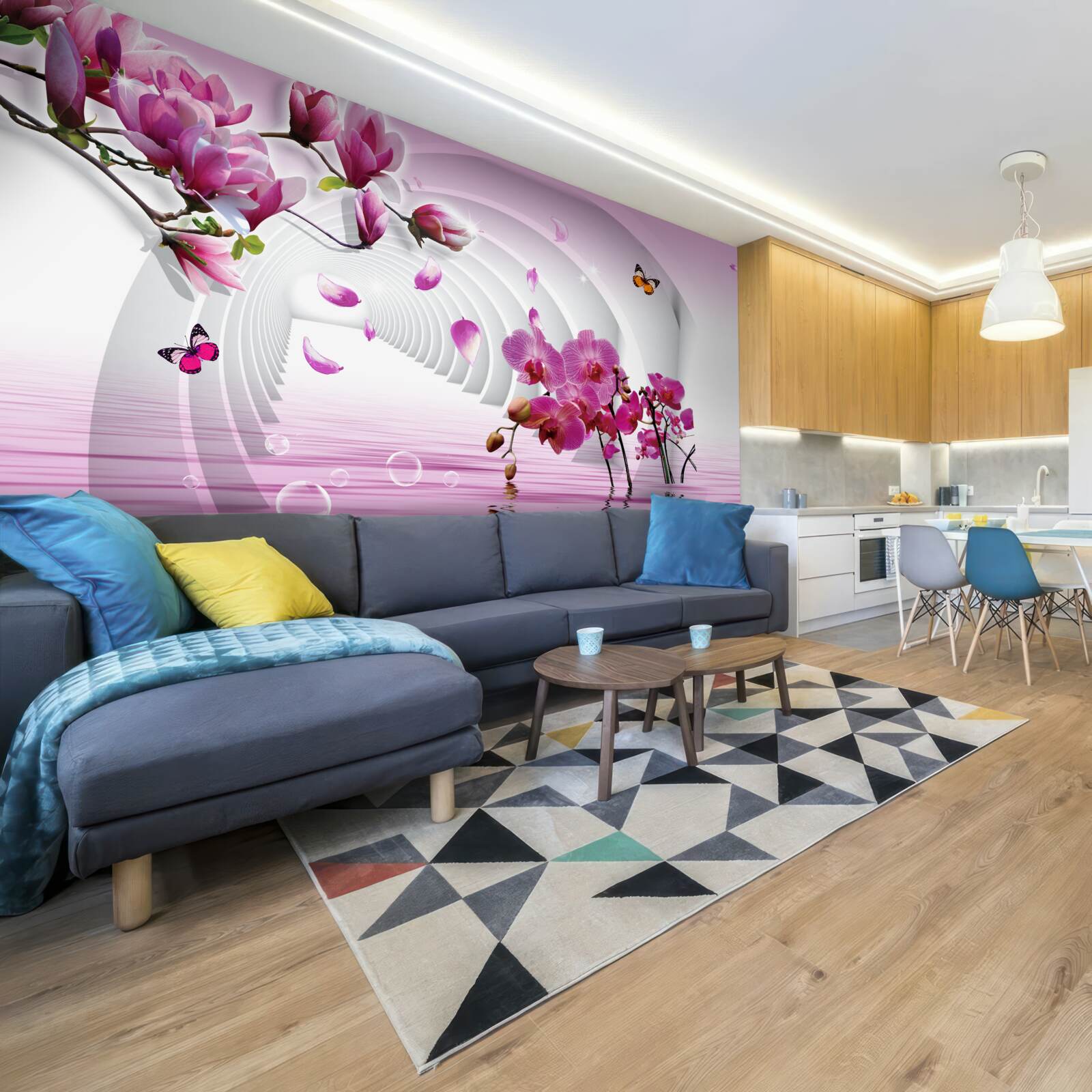 Фотошпалери колаж з ніжних фіолетових квітів магнолії