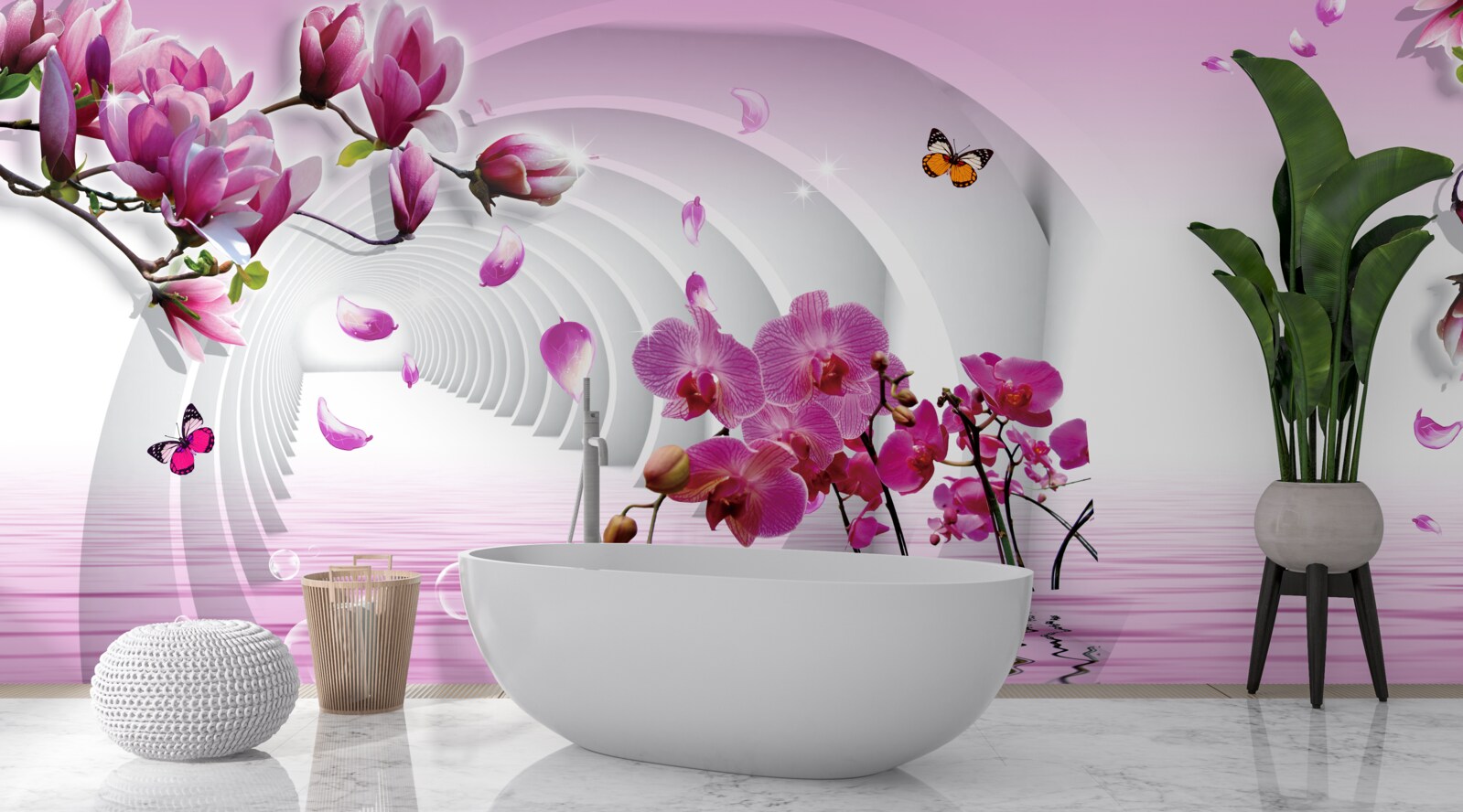 Фотошпалери колаж з ніжних фіолетових квітів магнолії