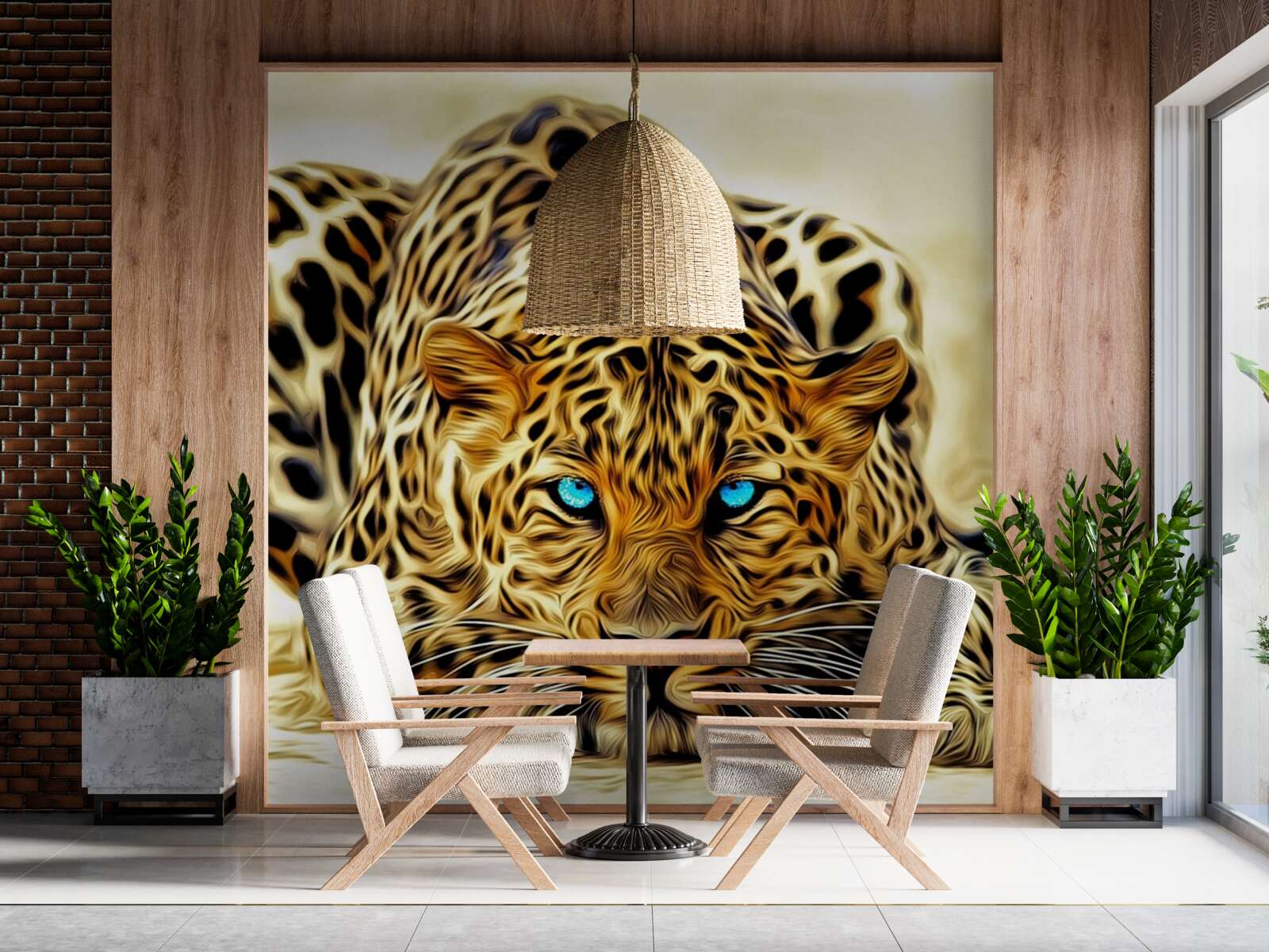 Фотошпалери з блакитними очима пантера сховалася