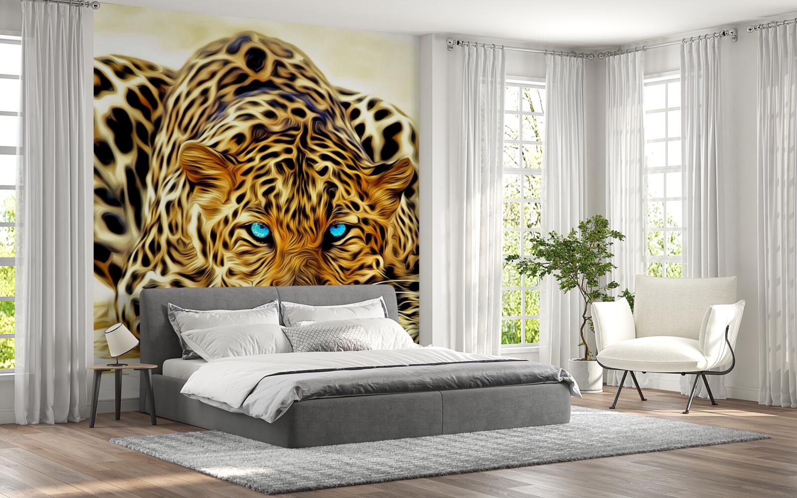 Фотошпалери з блакитними очима пантера сховалася