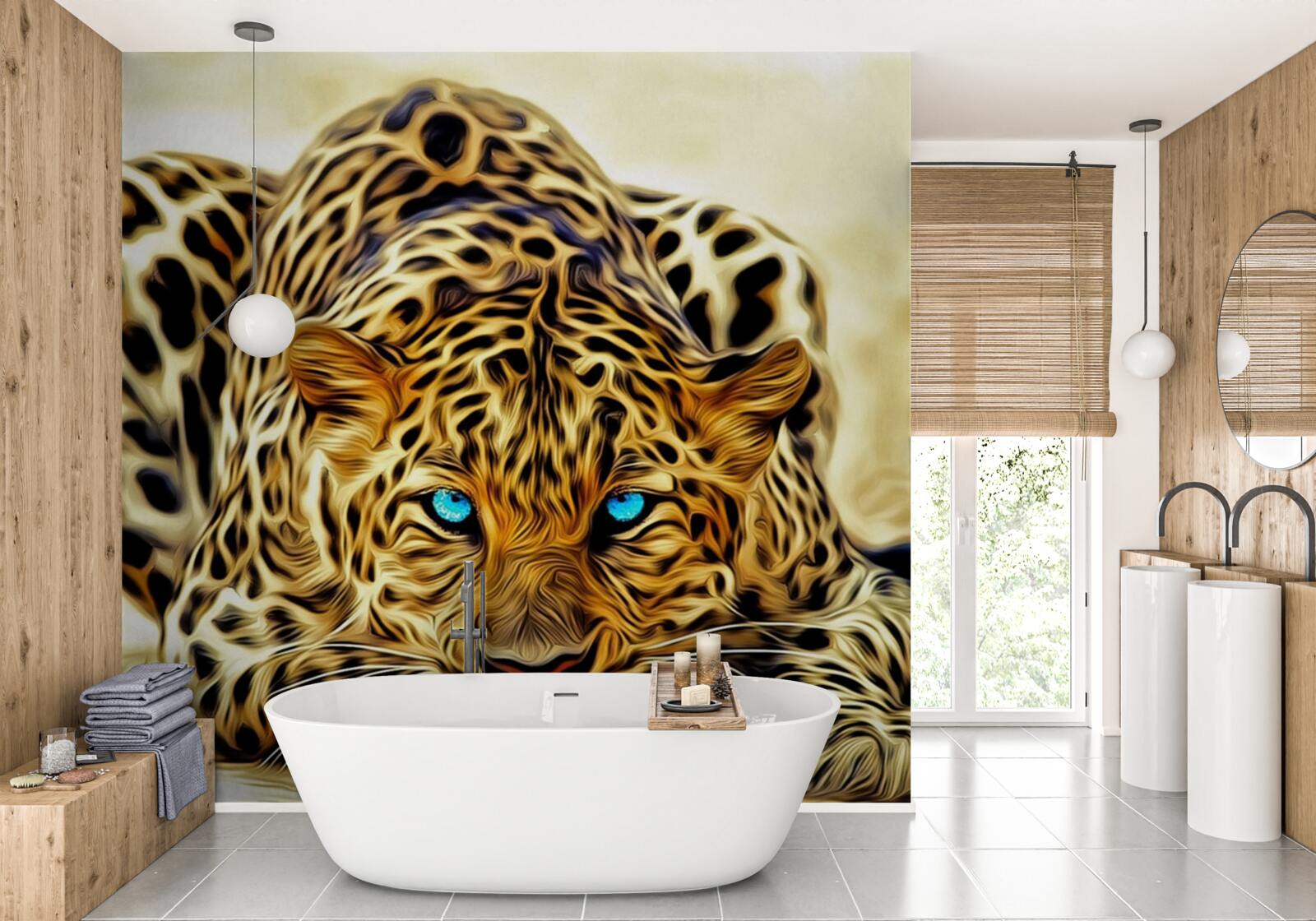 Фотошпалери з блакитними очима пантера сховалася