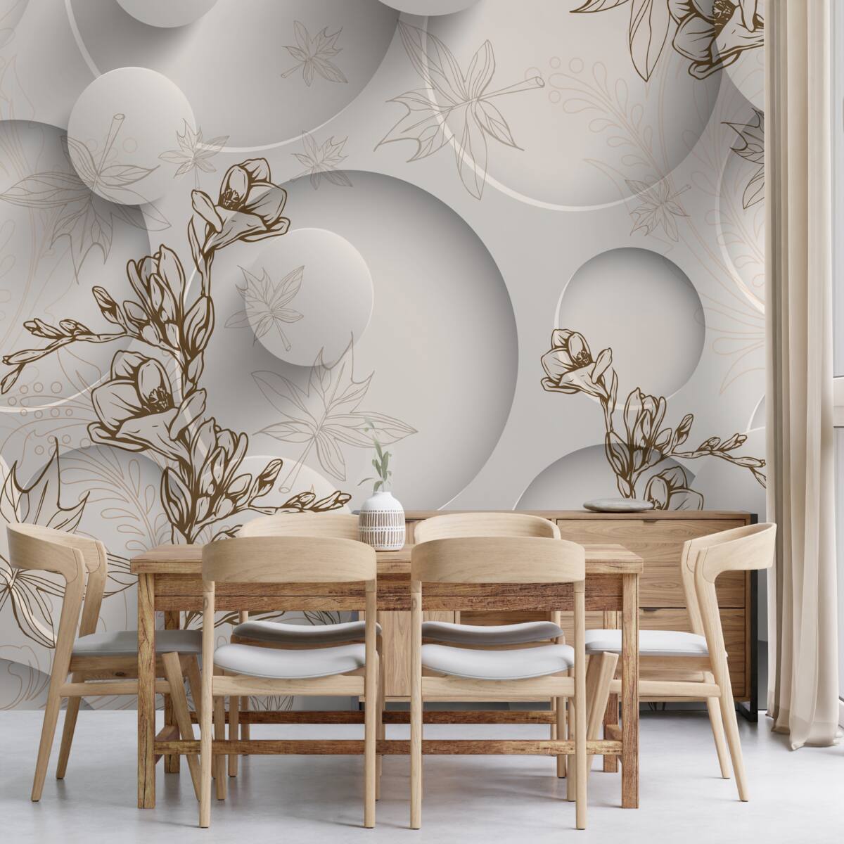 Фотошпалери магнолії білі та круглої форми