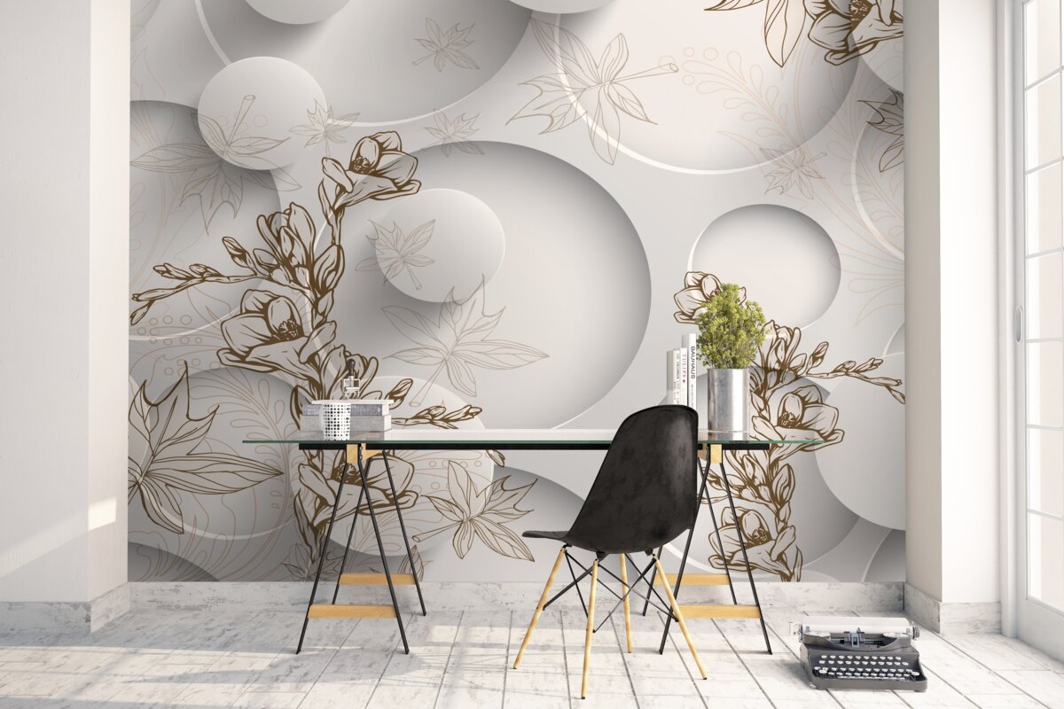 Фотошпалери магнолії білі та круглої форми