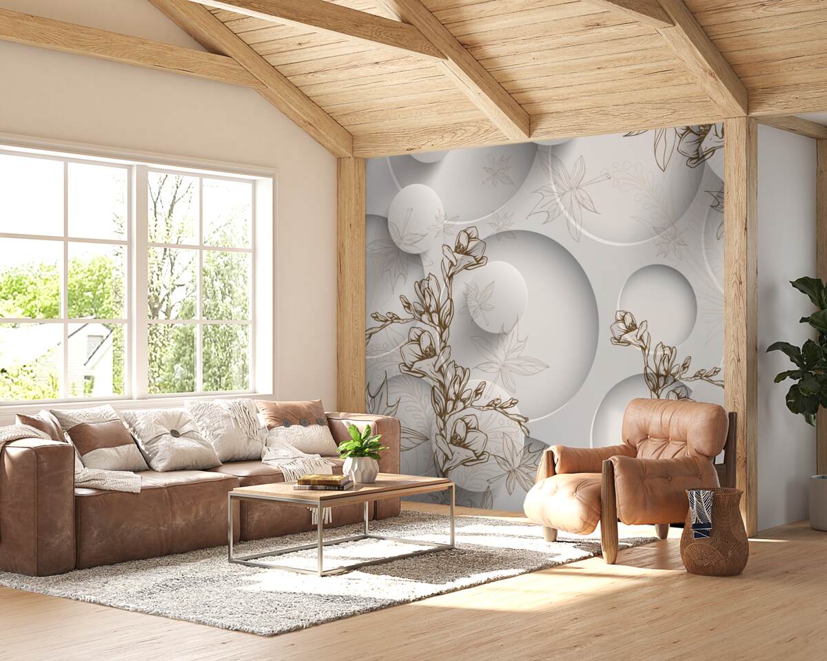 Фотошпалери магнолії білі та круглої форми