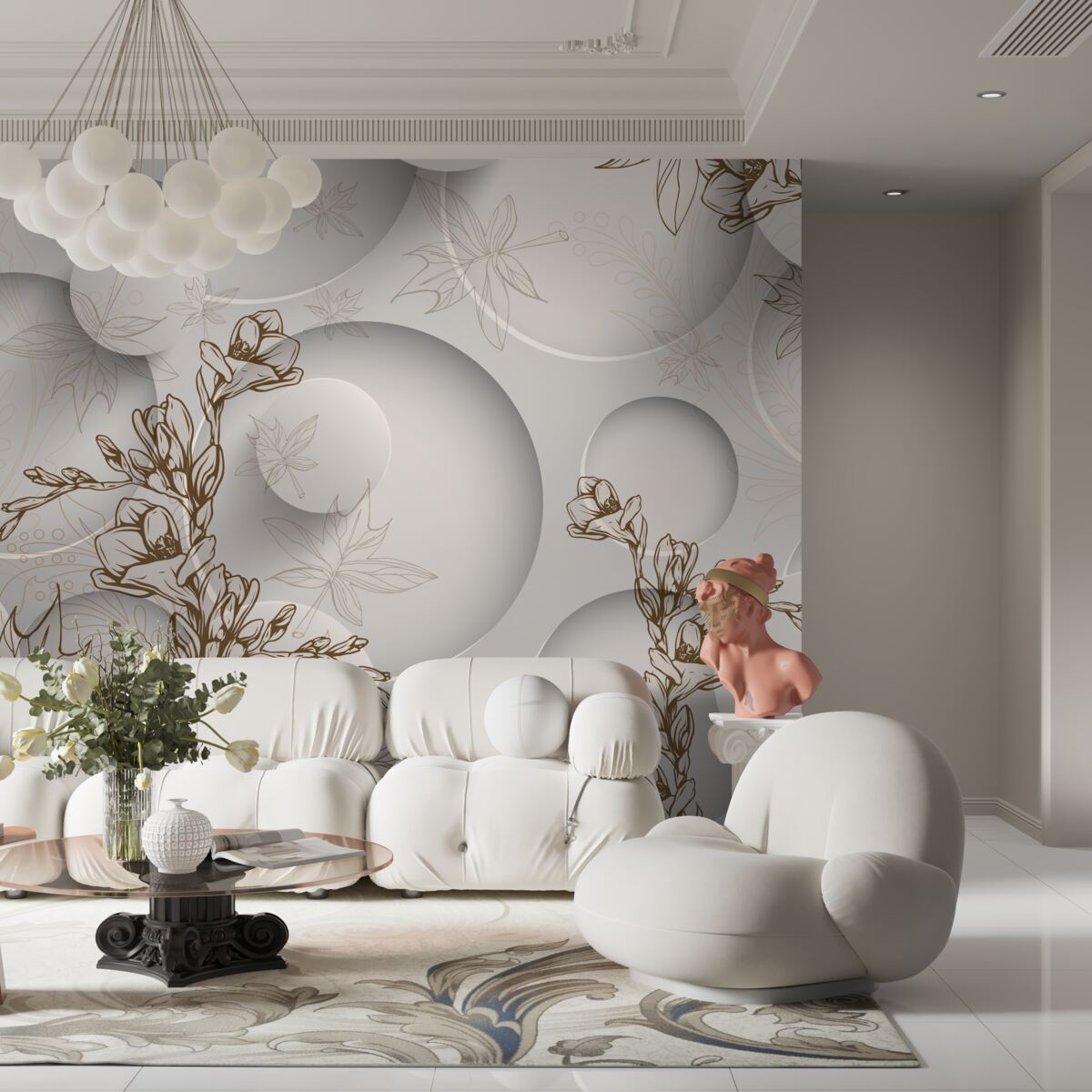 Фотошпалери магнолії білі та круглої форми