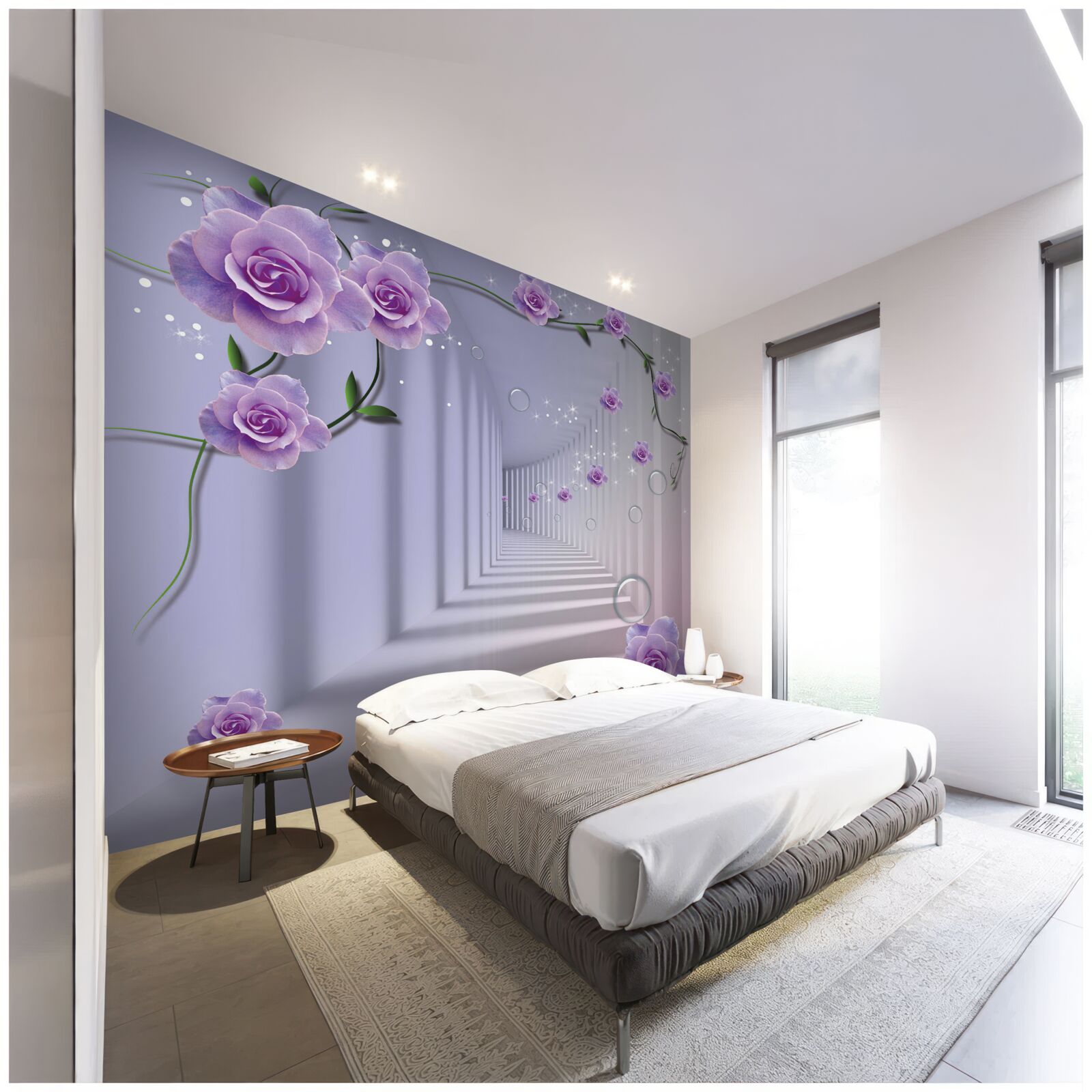 Фотошпалери в перспективі тунель, прикрашений фіолетовою трояндою