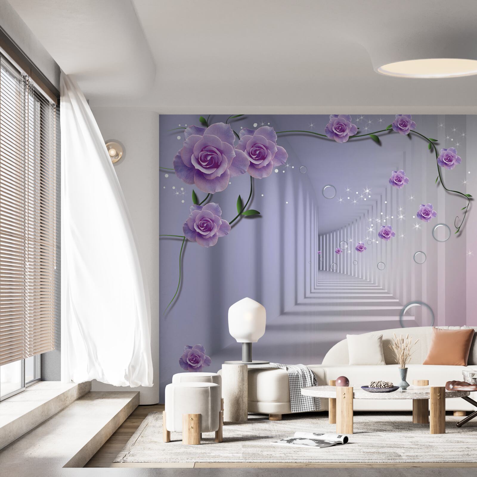 Фотошпалери в перспективі тунель, прикрашений фіолетовою трояндою