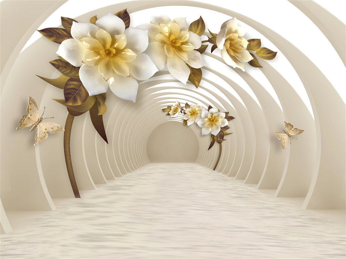 Фотошпалери виглядаючи назовні, можна побачити білі лотоси, прикрашені золотом