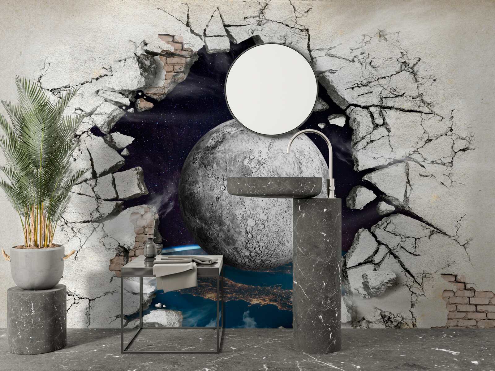 Фотошпалери Стіна руйнується при місячному світлі