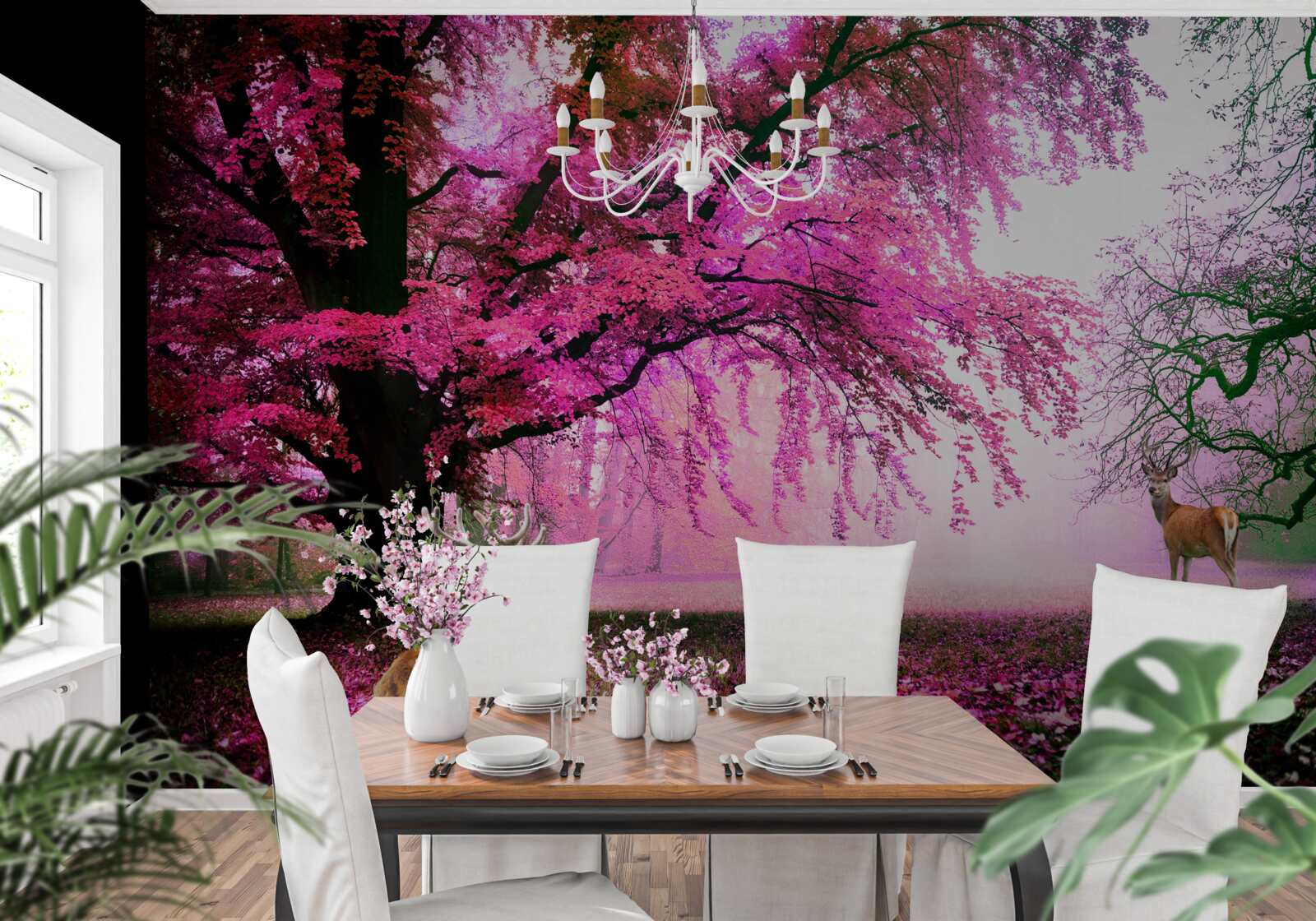 Фотошпалери рожева сакура літає навколо