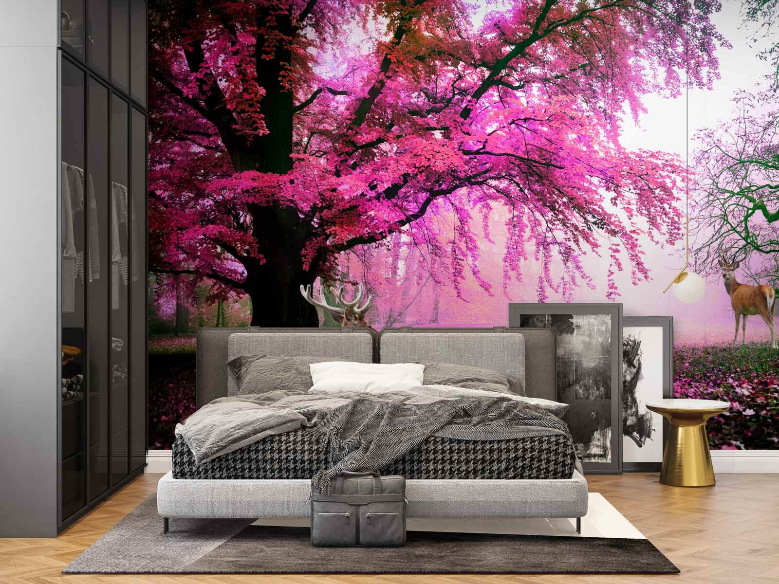 Фотошпалери рожева сакура літає навколо