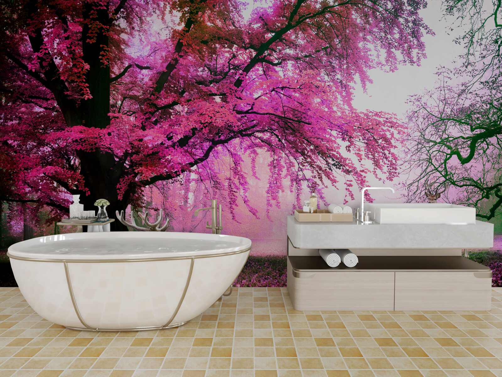 Фотошпалери рожева сакура літає навколо