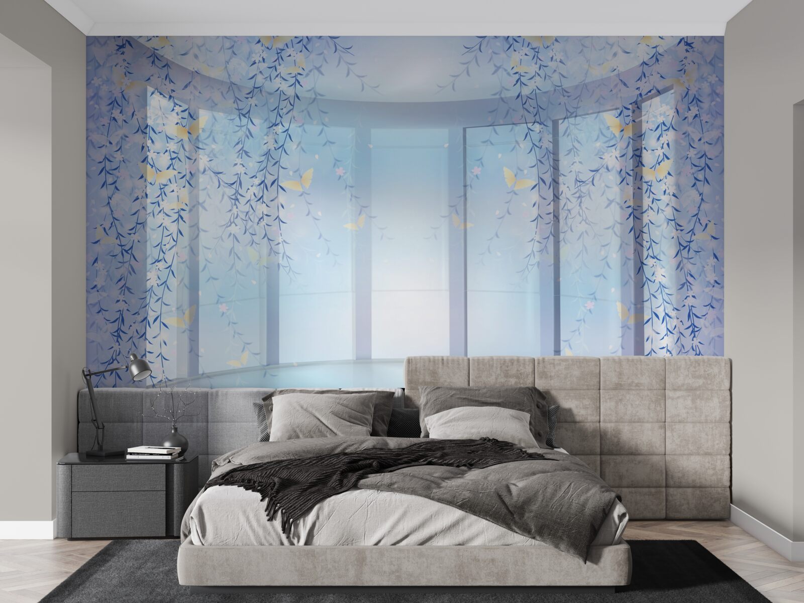 Фотошпалери балкон з панорамним видом у блакитних відтінках