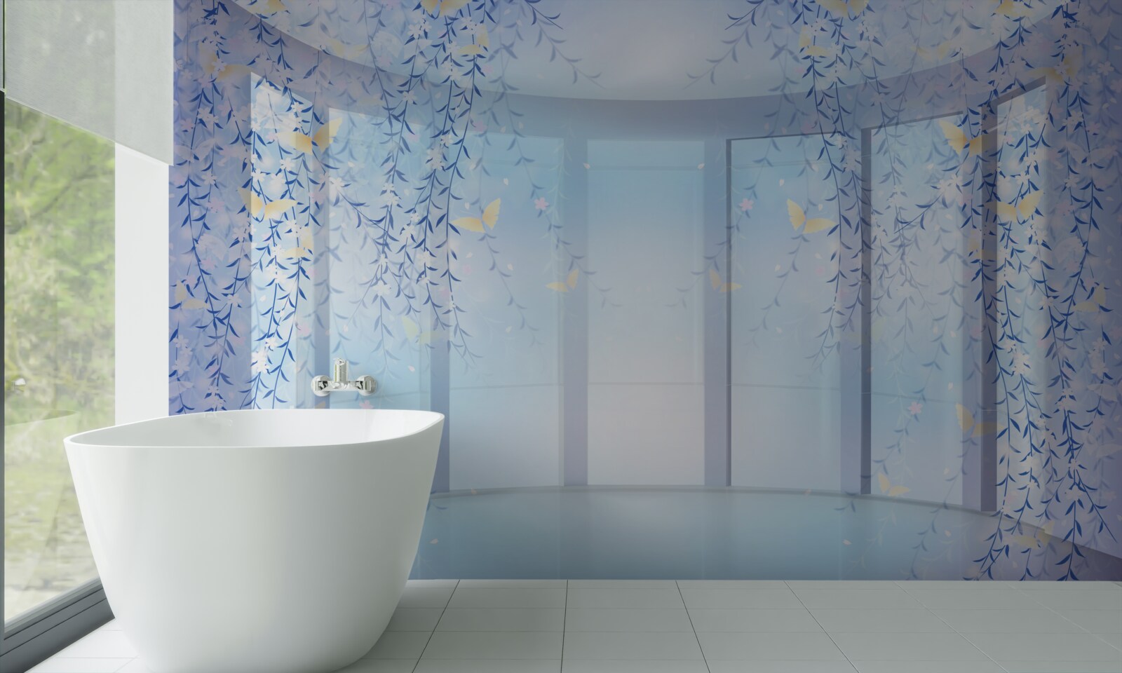 Фотошпалери балкон з панорамним видом у блакитних відтінках