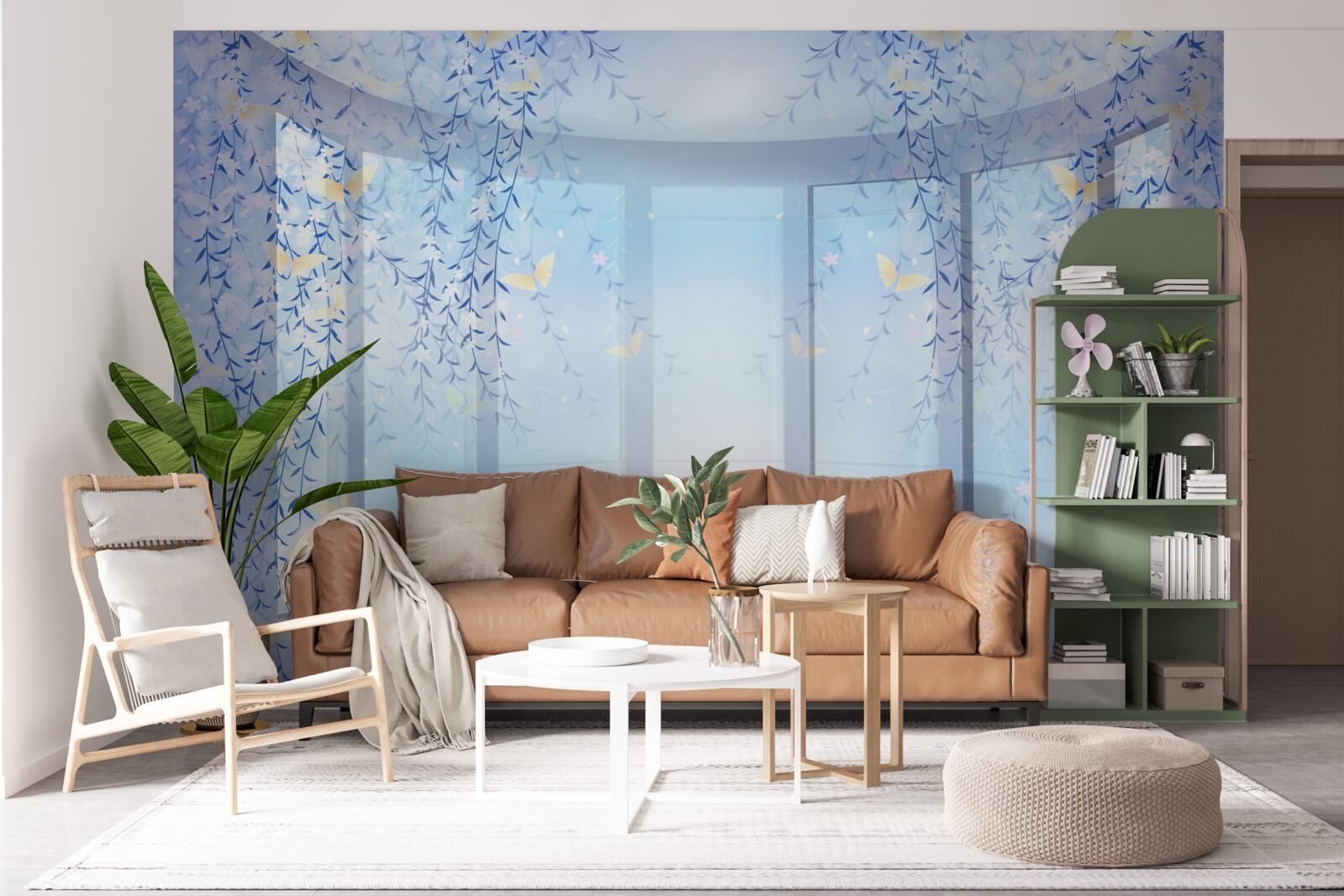 Фотошпалери балкон з панорамним видом у блакитних відтінках