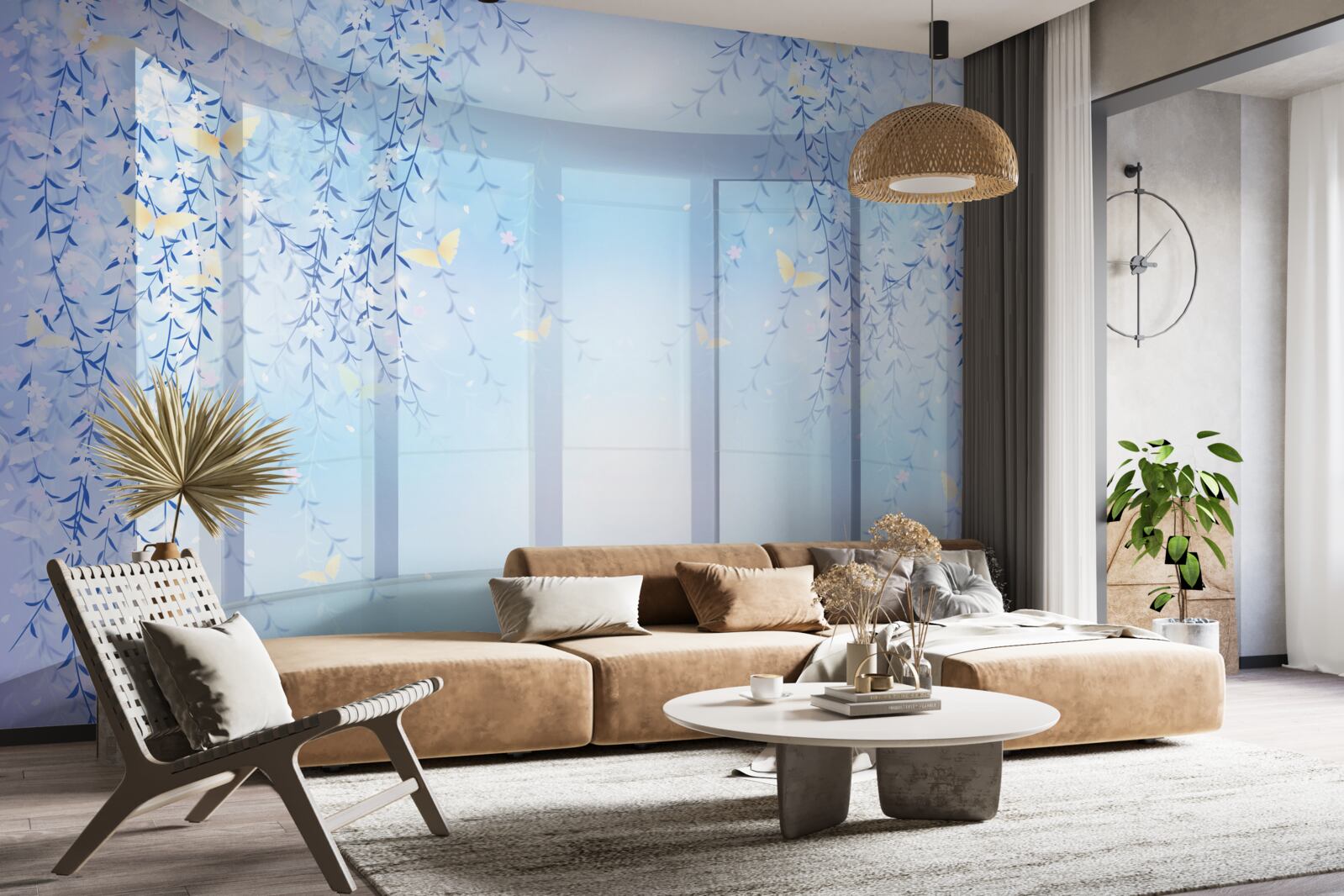 Фотошпалери балкон з панорамним видом у блакитних відтінках