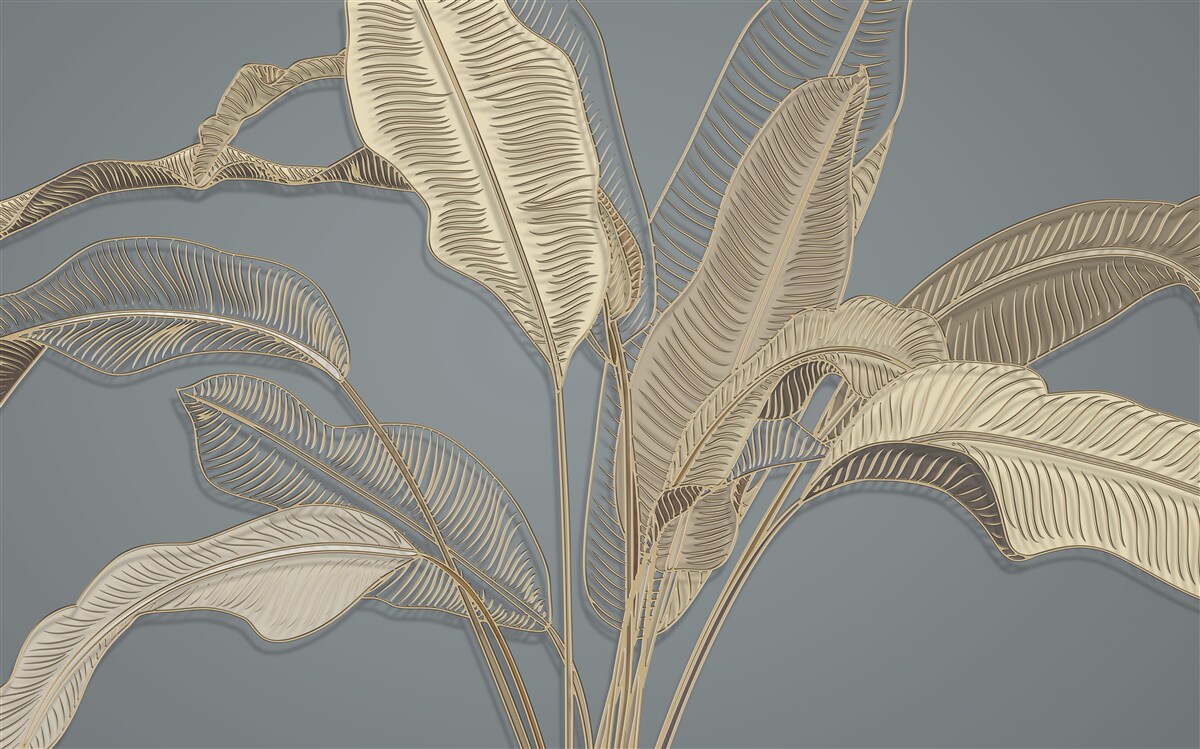 Фотошпалери листя із золотого пір'я яскраво мерехтить на темному тлі